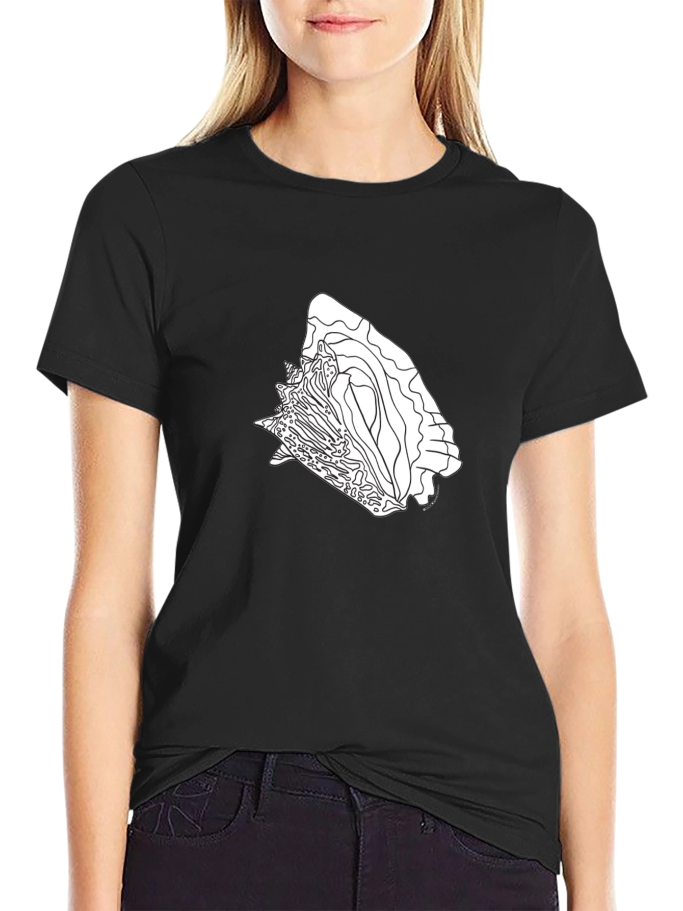 Black Graphic Tee - Abstract Seashell Design