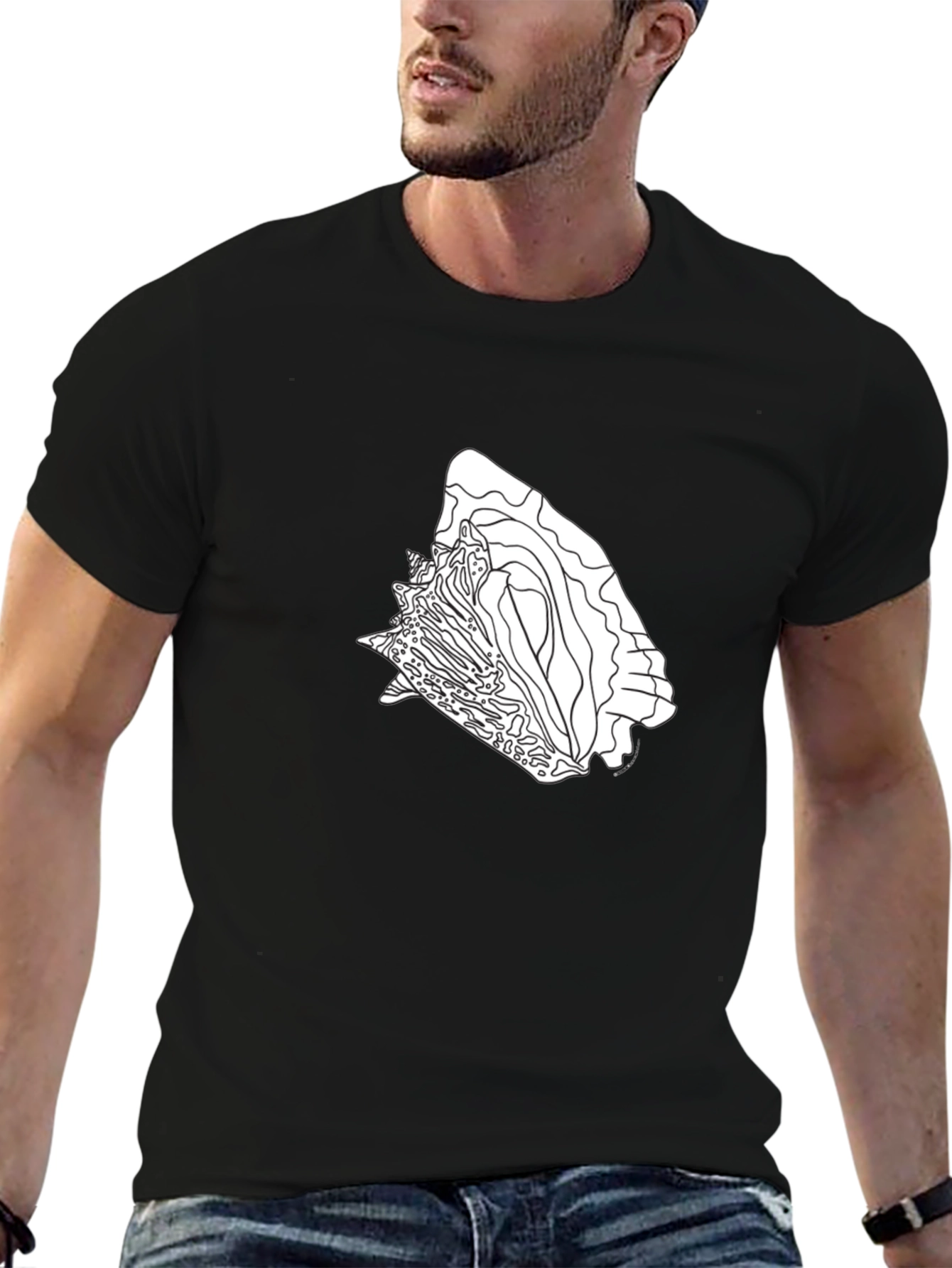 Black Graphic Tee - Abstract Seashell Design