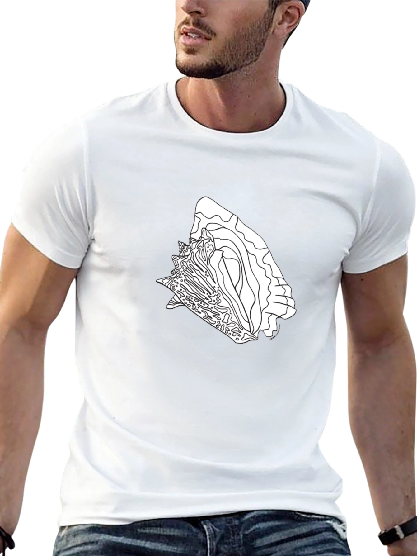 Black Graphic Tee - Abstract Seashell Design