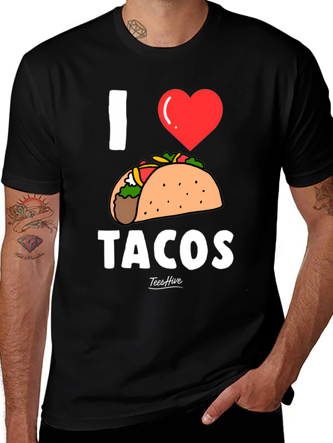 I Heart Tacos Graphic Tee - Black Cotton T-Shirt
