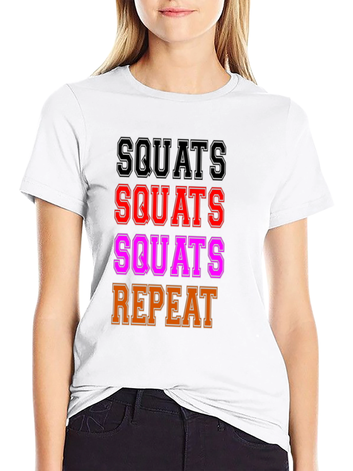Squats Repeat Graphic T-Shirt - Workout Motivation