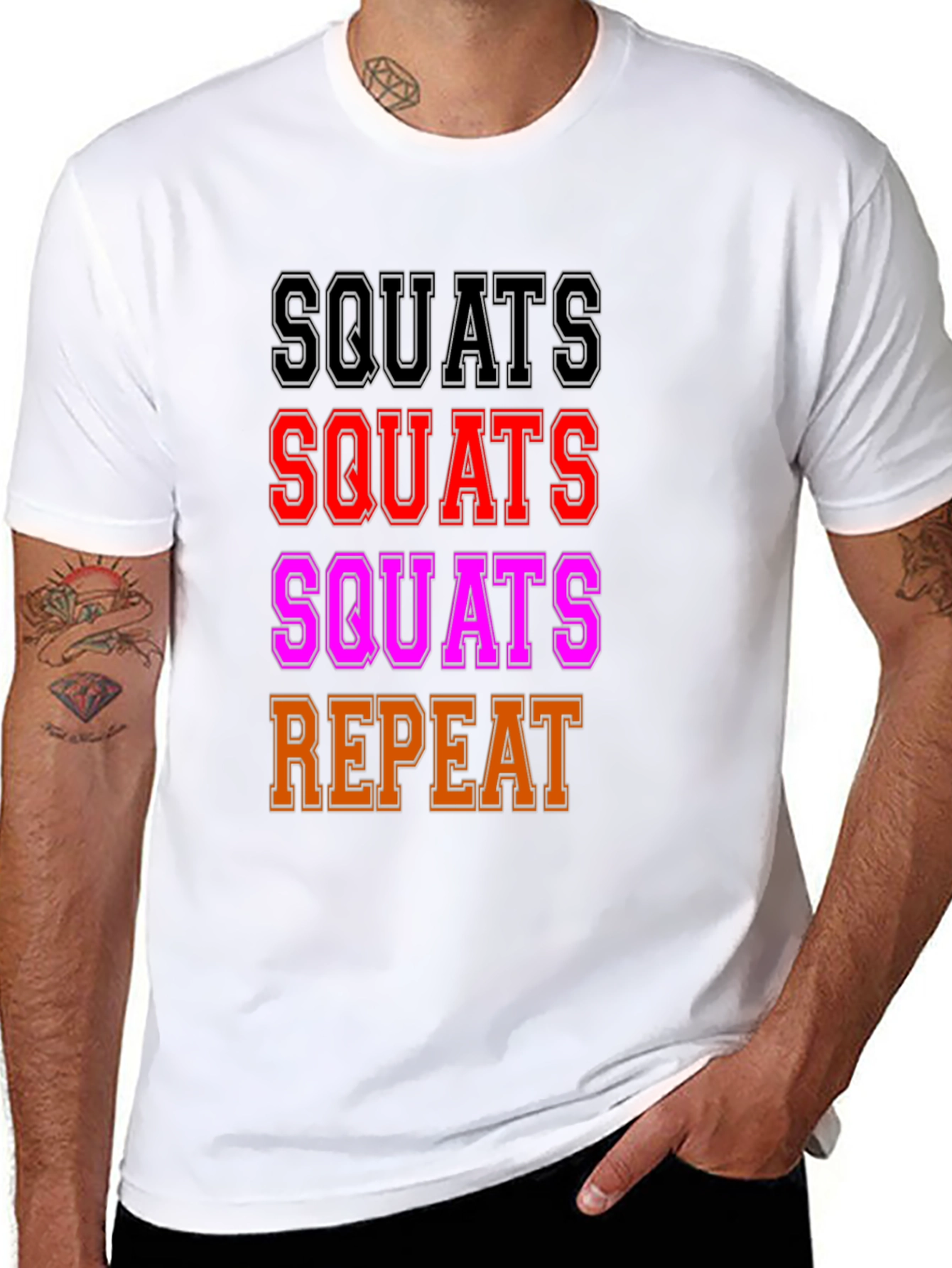 Squats Repeat Graphic T-Shirt - Workout Motivation