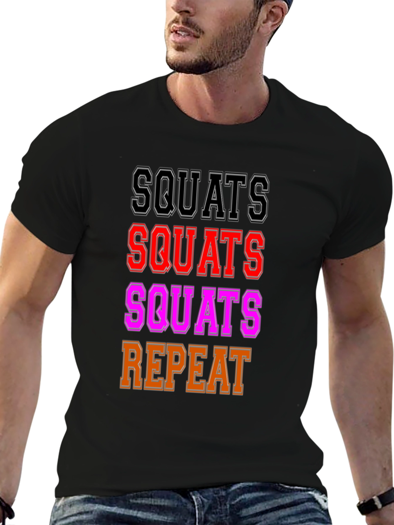 Squats Repeat Graphic T-Shirt - Workout Motivation