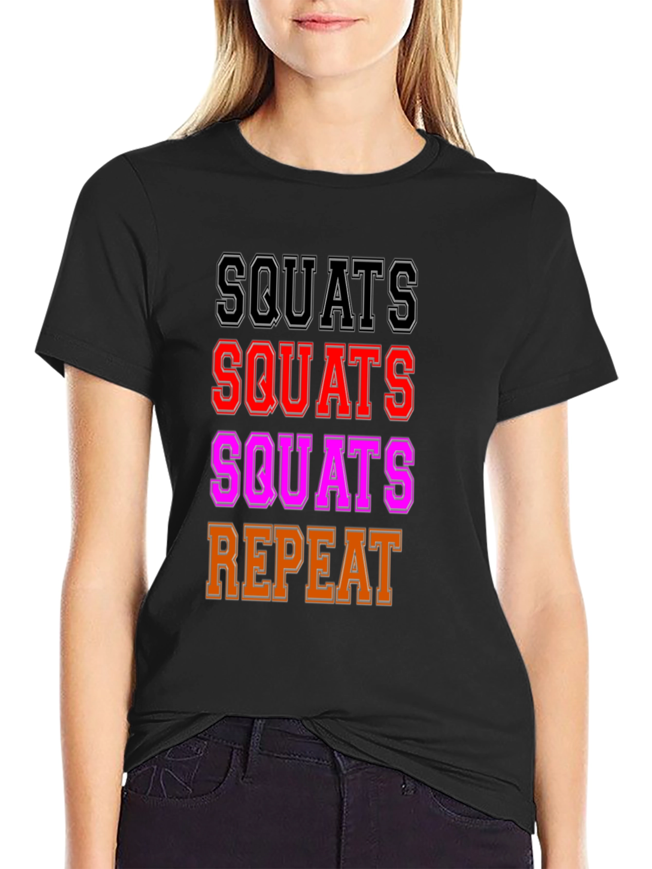 Squats Repeat Graphic T-Shirt - Workout Motivation