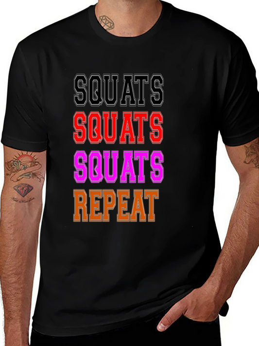 Squats Repeat Graphic T-Shirt - Workout Motivation