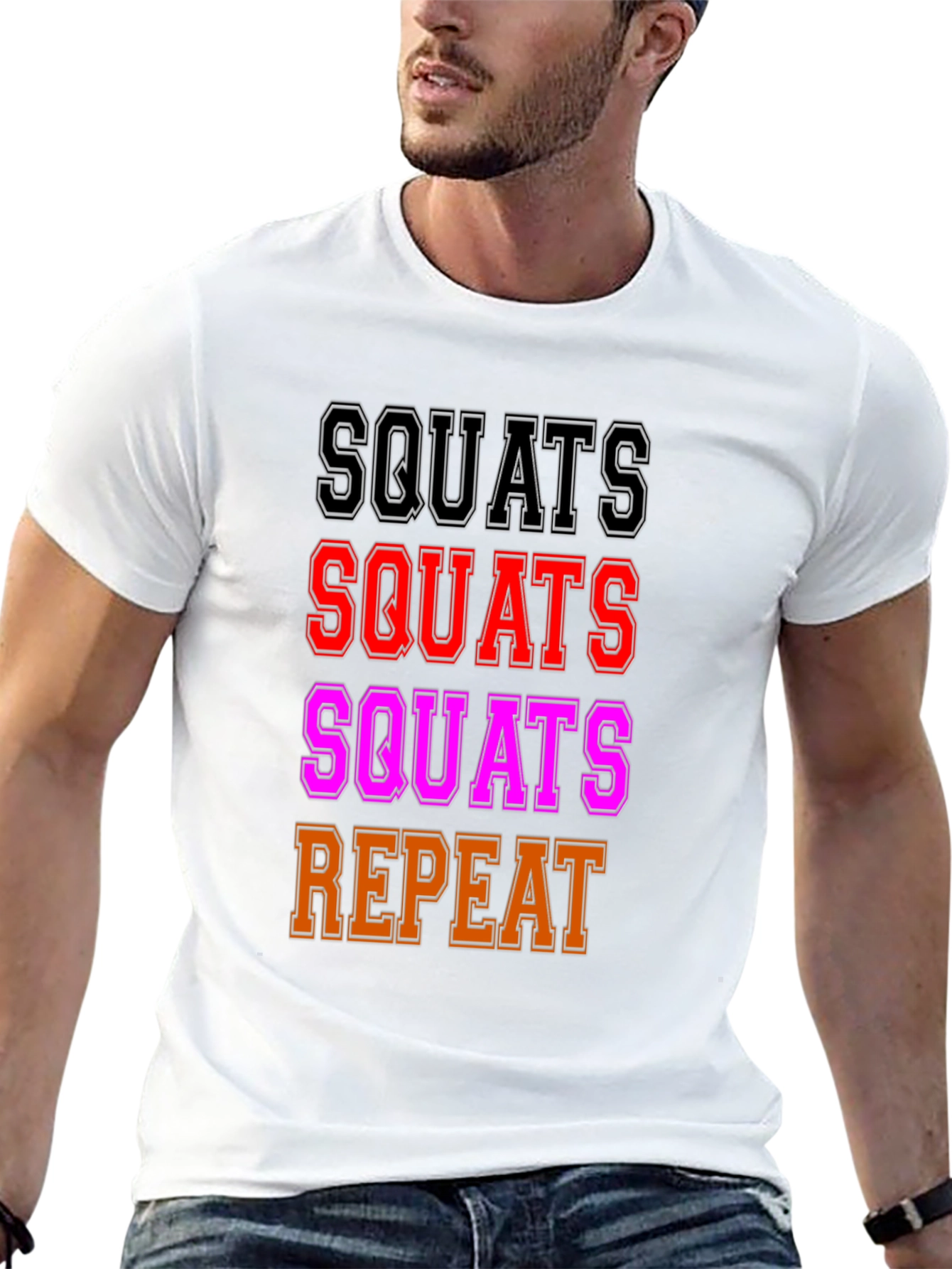 Squats Repeat Graphic T-Shirt - Workout Motivation