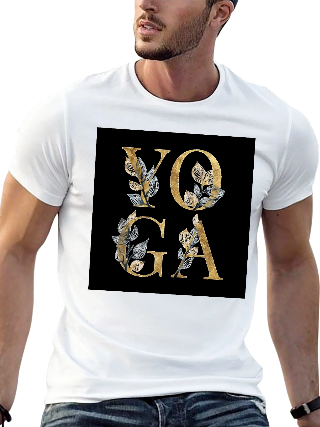 Yoga Floral Design Black T-Shirt