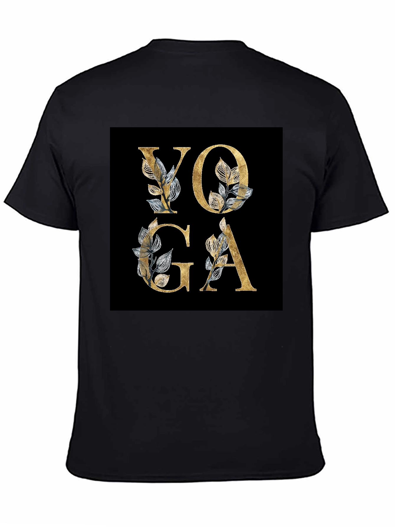 Yoga Floral Design Black T-Shirt
