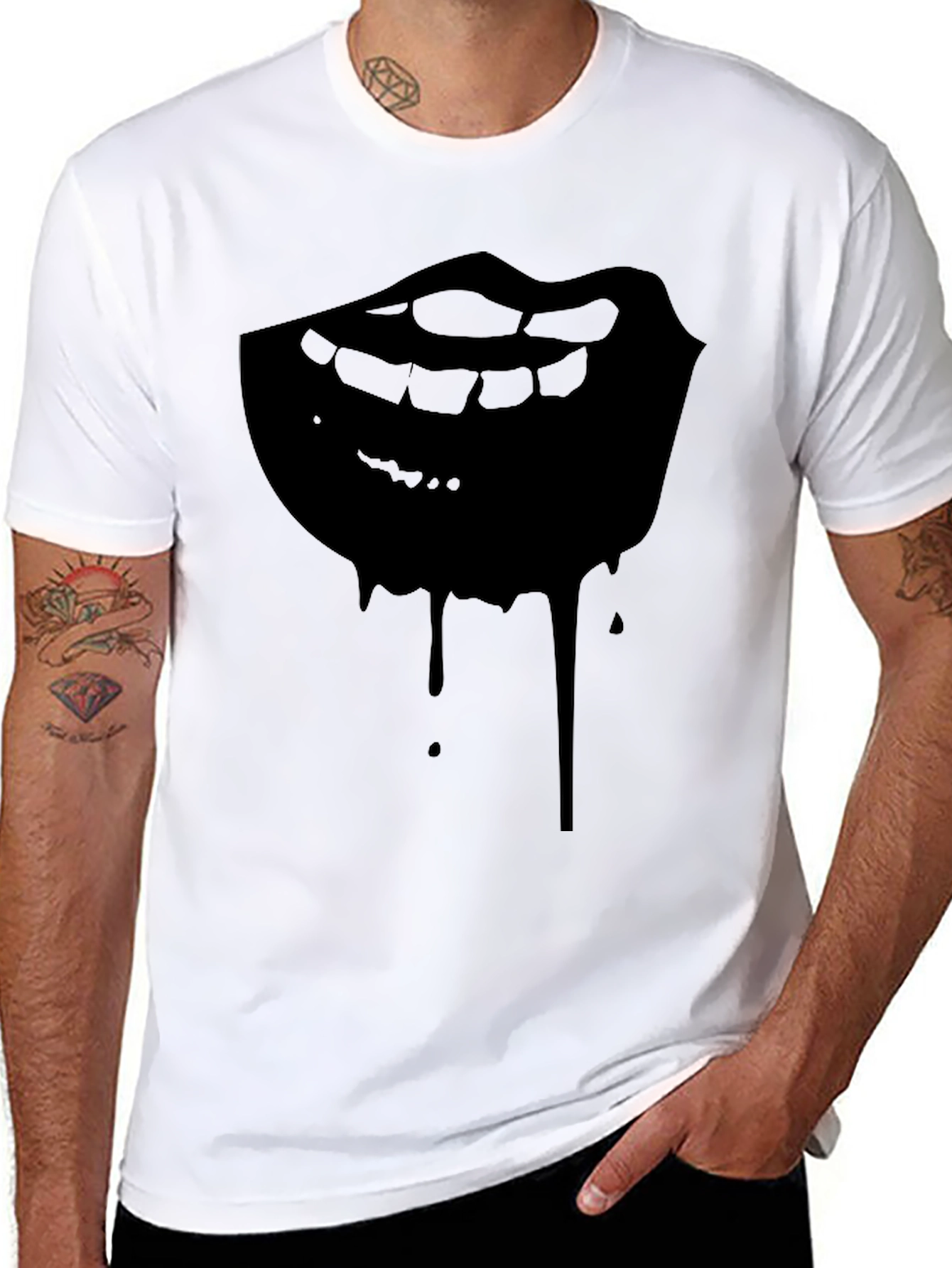 Dripping Lips Graphic Tee - Mens Black T-Shirt