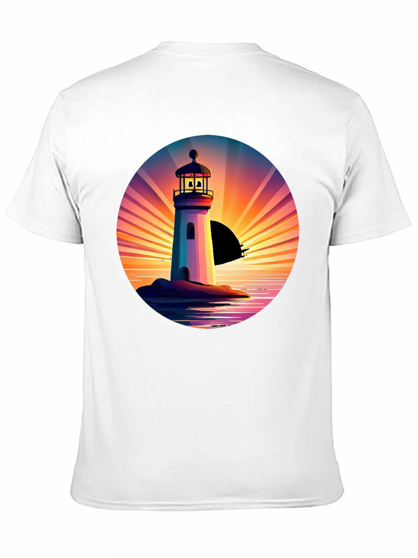 Lighthouse Sunset Graphic Tee - Stylish Mens Black T-Shirt
