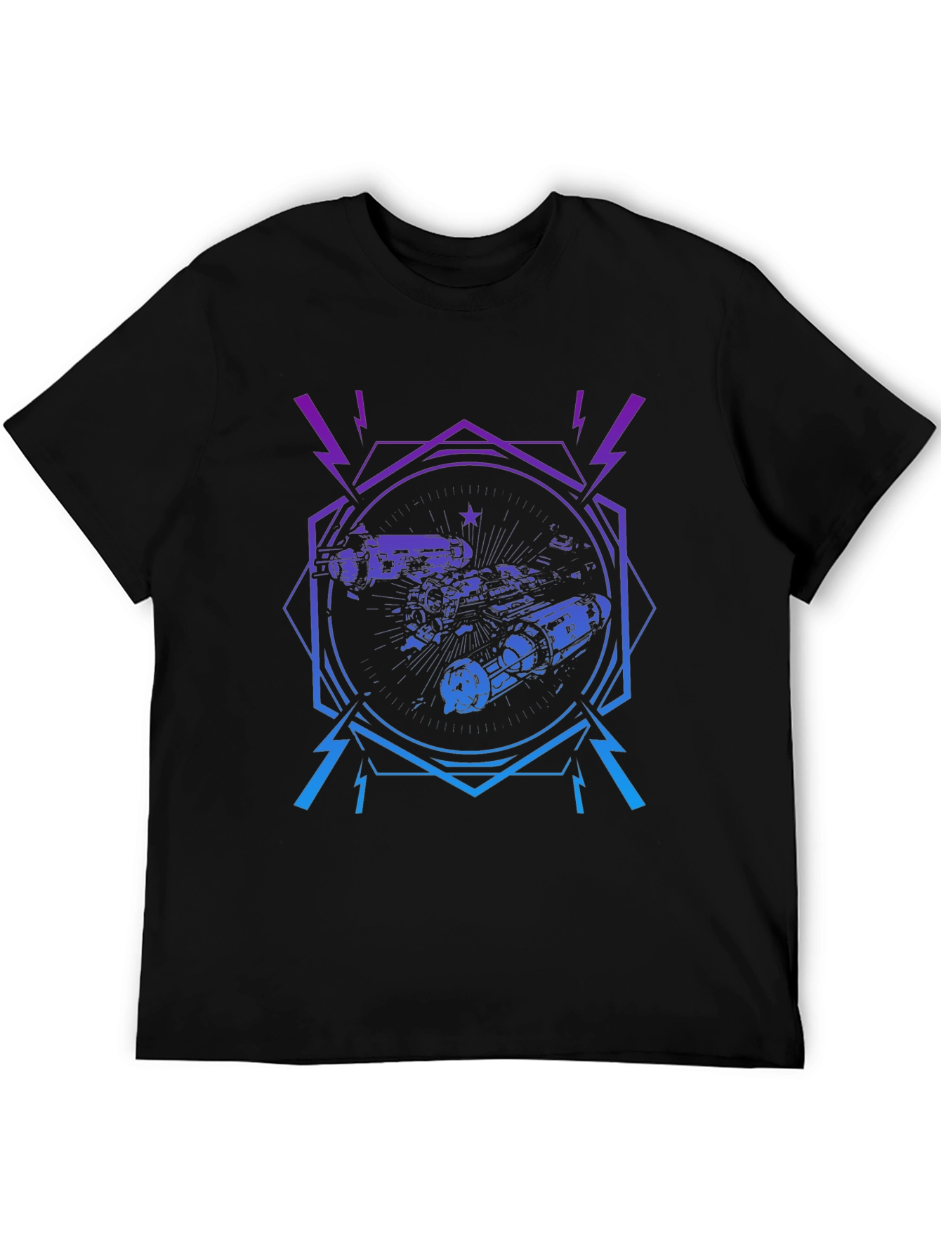 Cyberpunk Spaceship Graphic Tee - Black