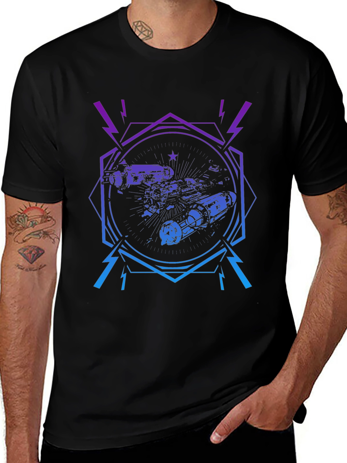 Cyberpunk Spaceship Graphic Tee - Black