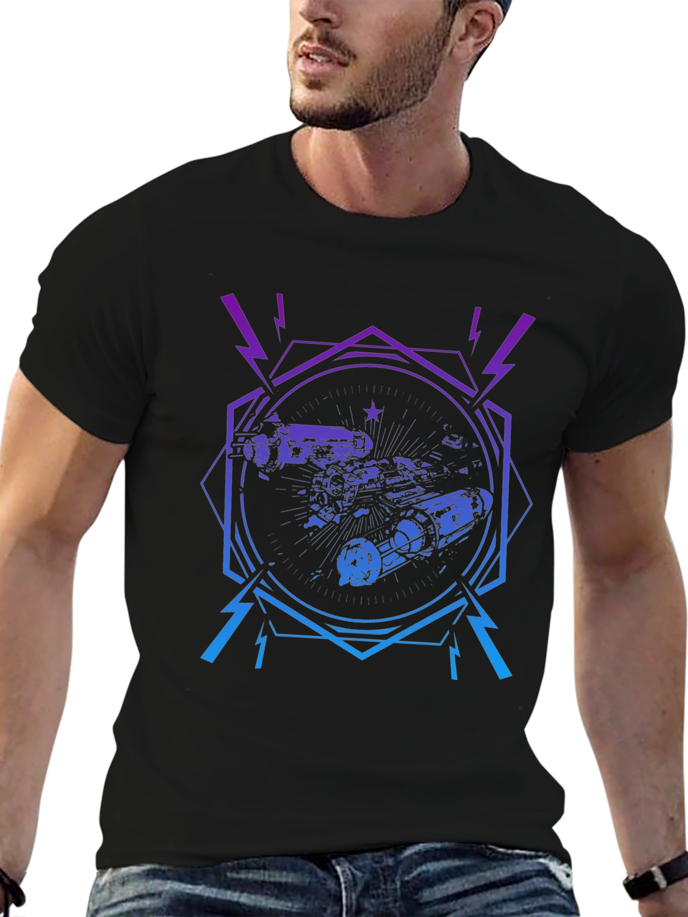 Cyberpunk Spaceship Graphic Tee - Black