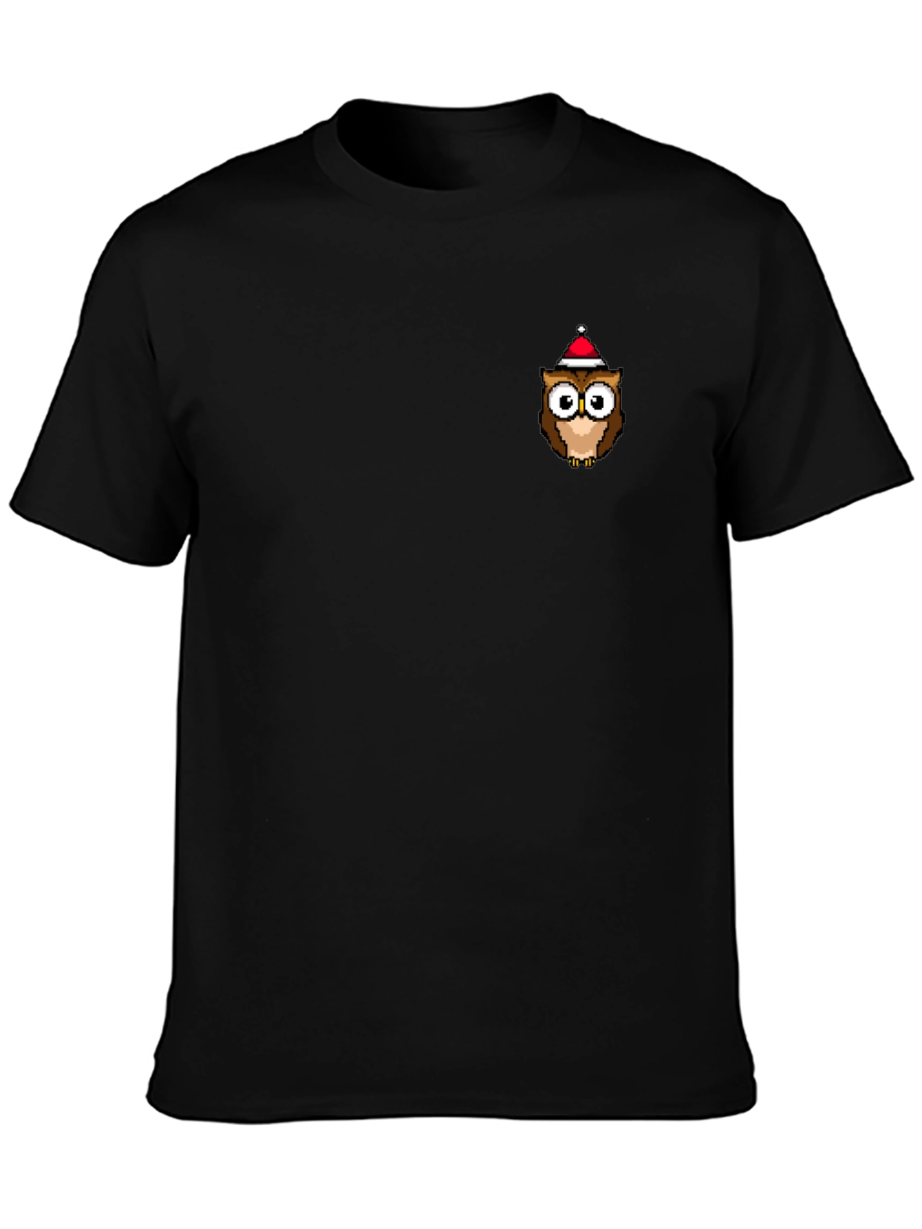 Festive Owl Graphic Tee - Black Cotton T-Shirt