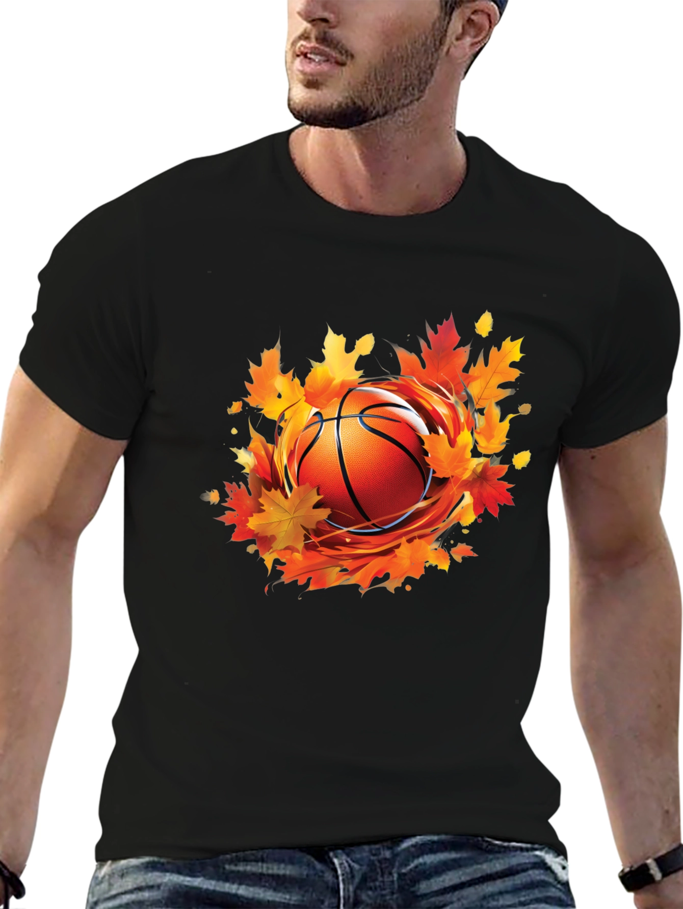 Fall Basketball Graphic Tee - Autumn Leaves