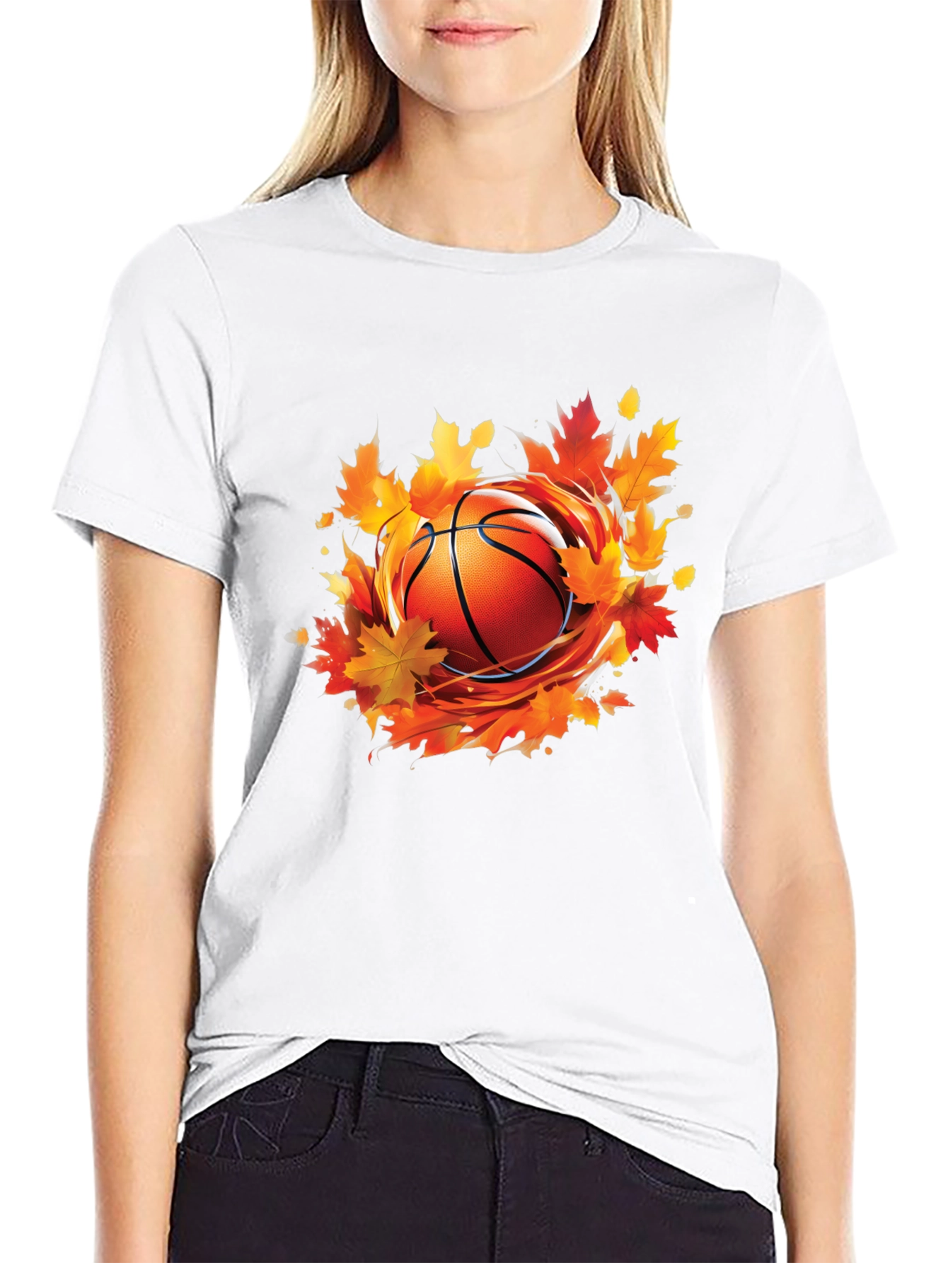 Fall Basketball Graphic Tee - Autumn Leaves