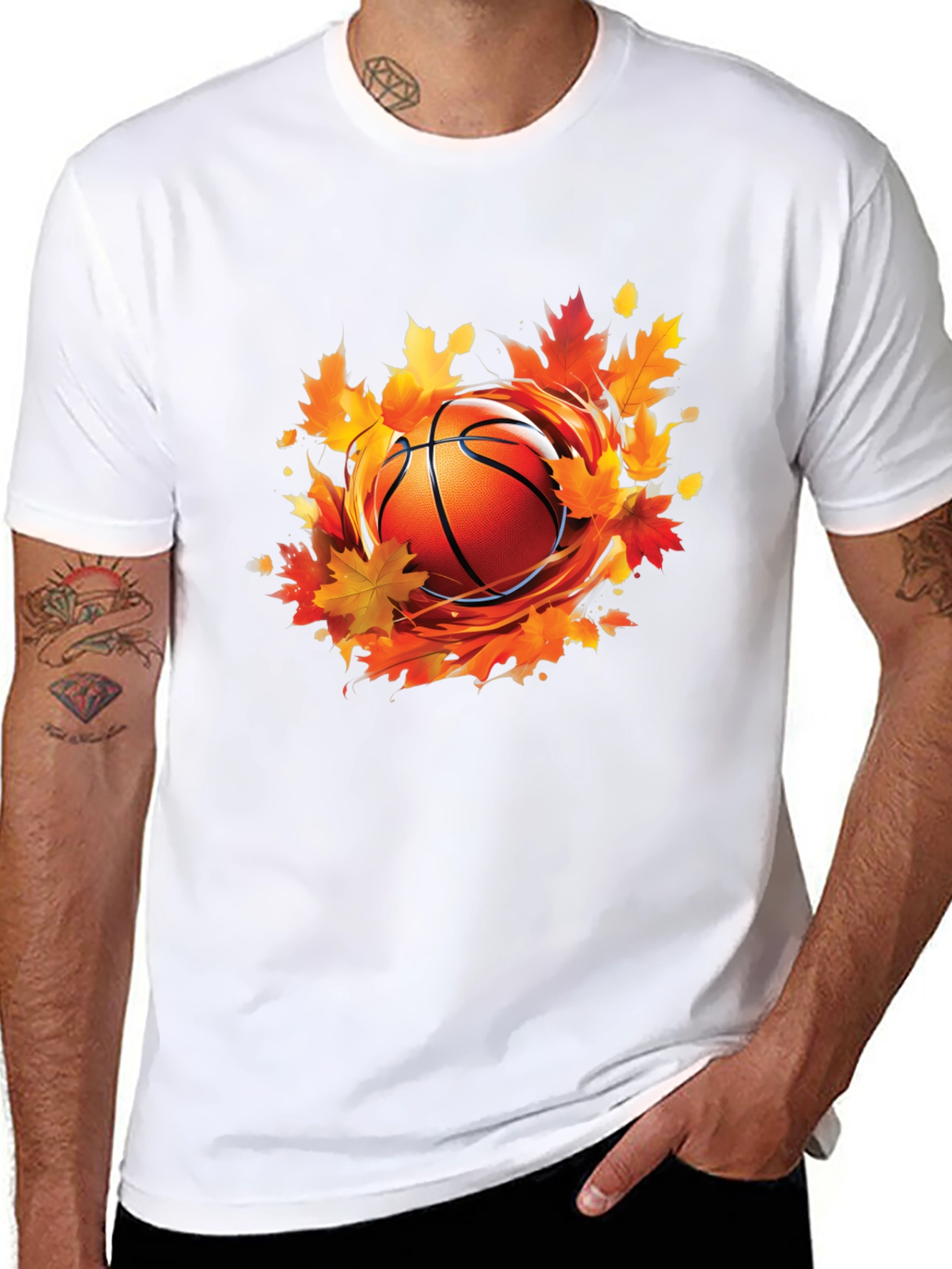 Fall Basketball Graphic Tee - Autumn Leaves