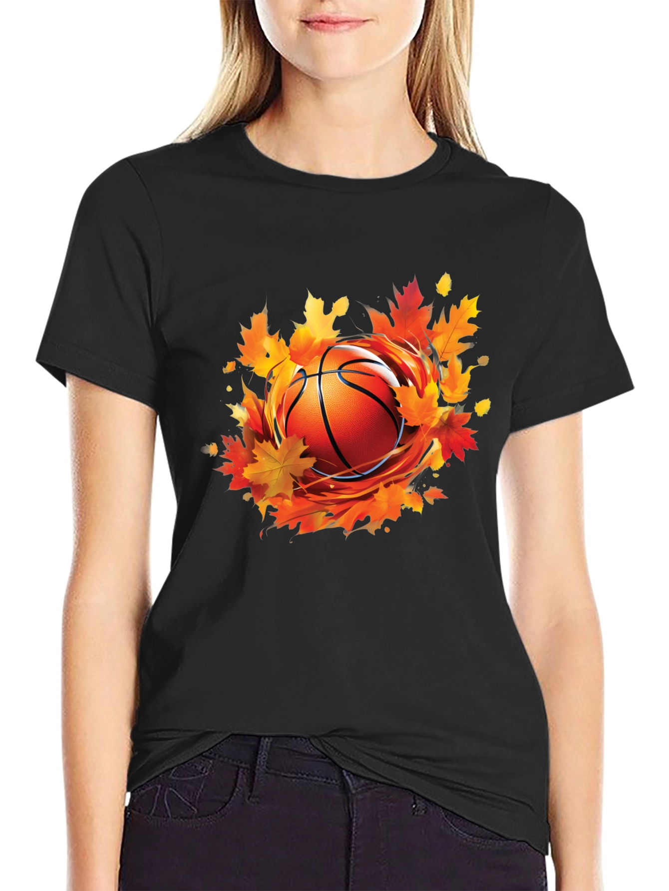 Fall Basketball Graphic Tee - Autumn Leaves