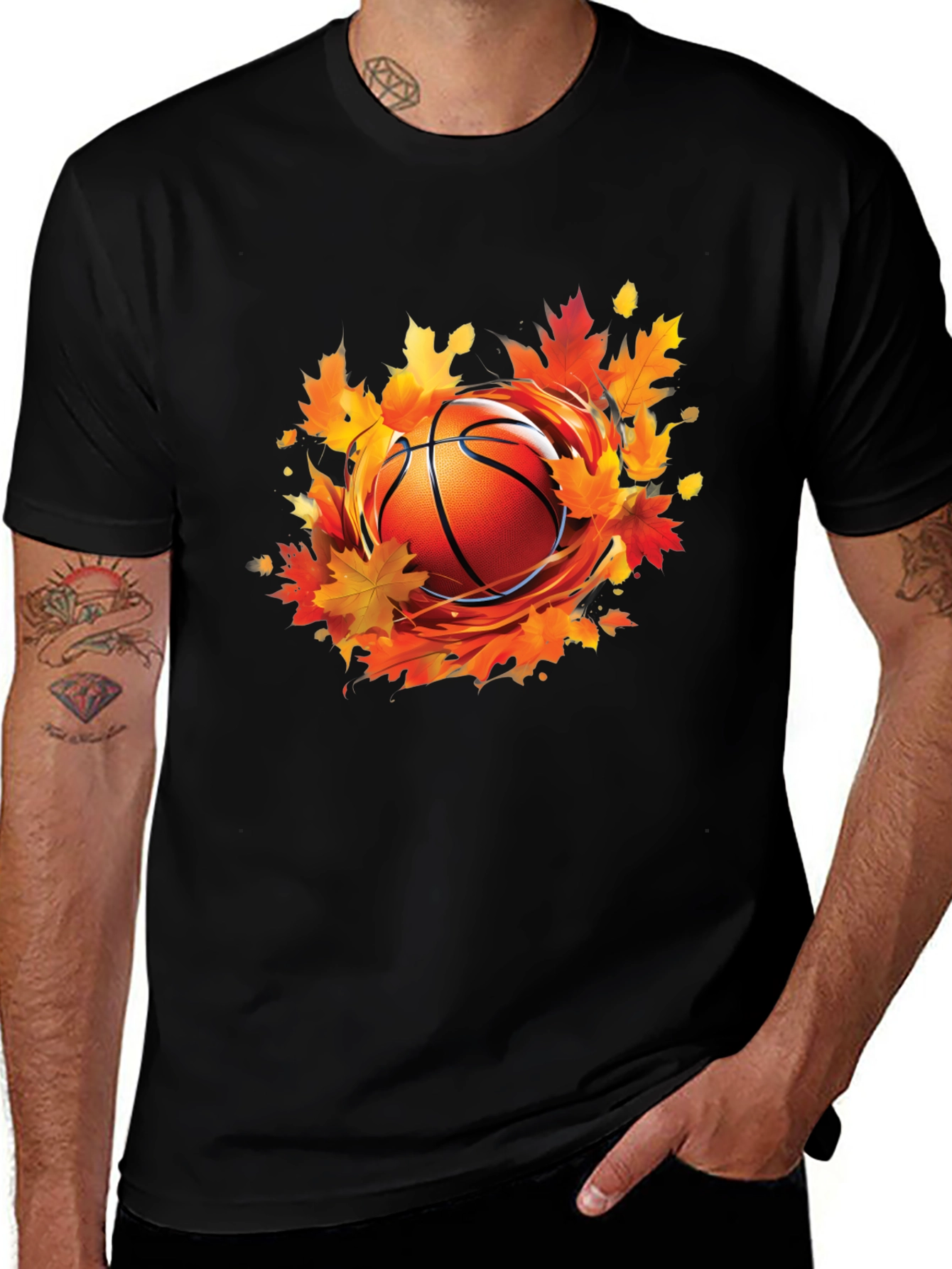 Fall Basketball Graphic Tee - Autumn Leaves