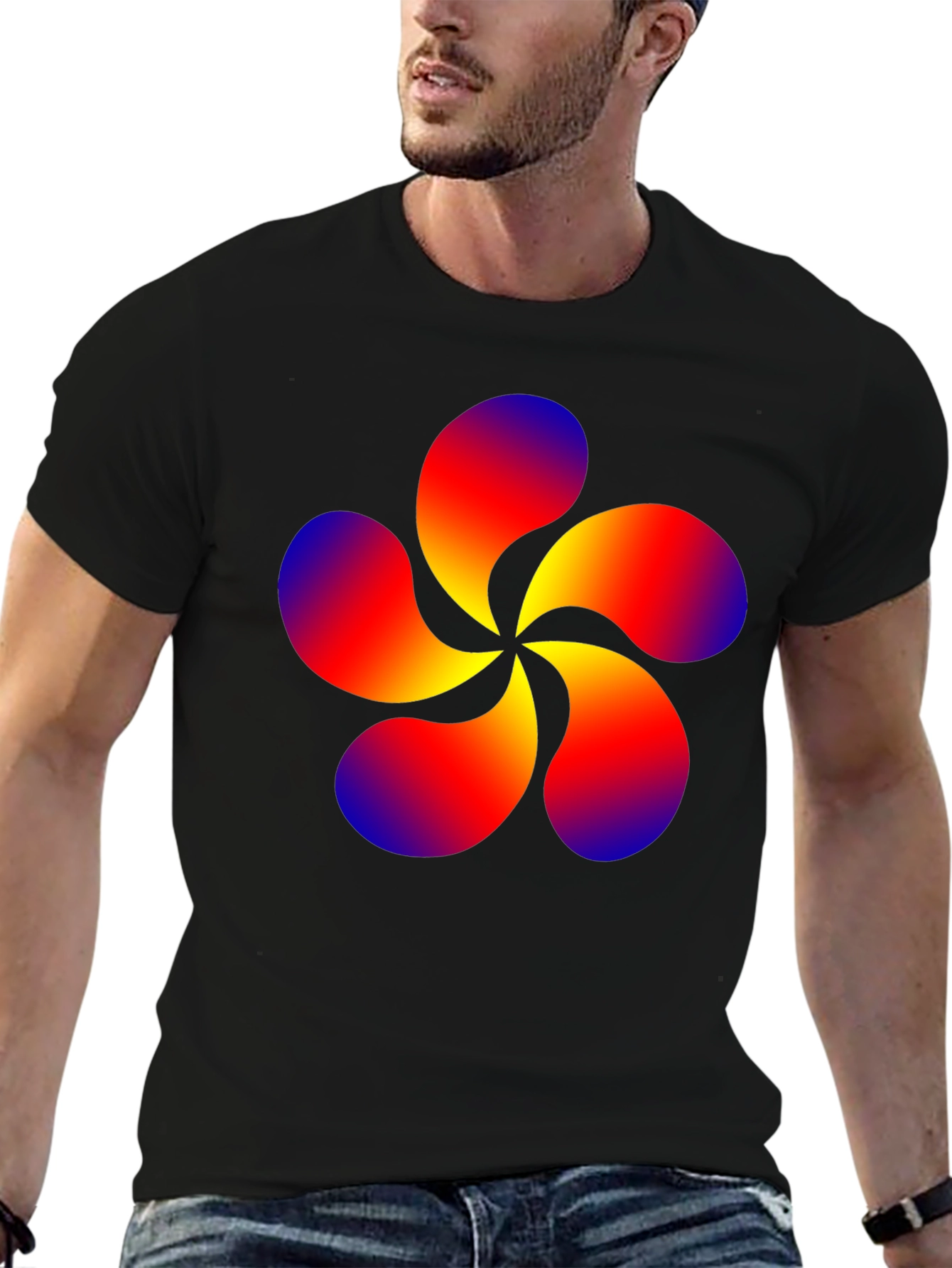 Abstract Swirl Flower Graphic Black T-Shirt