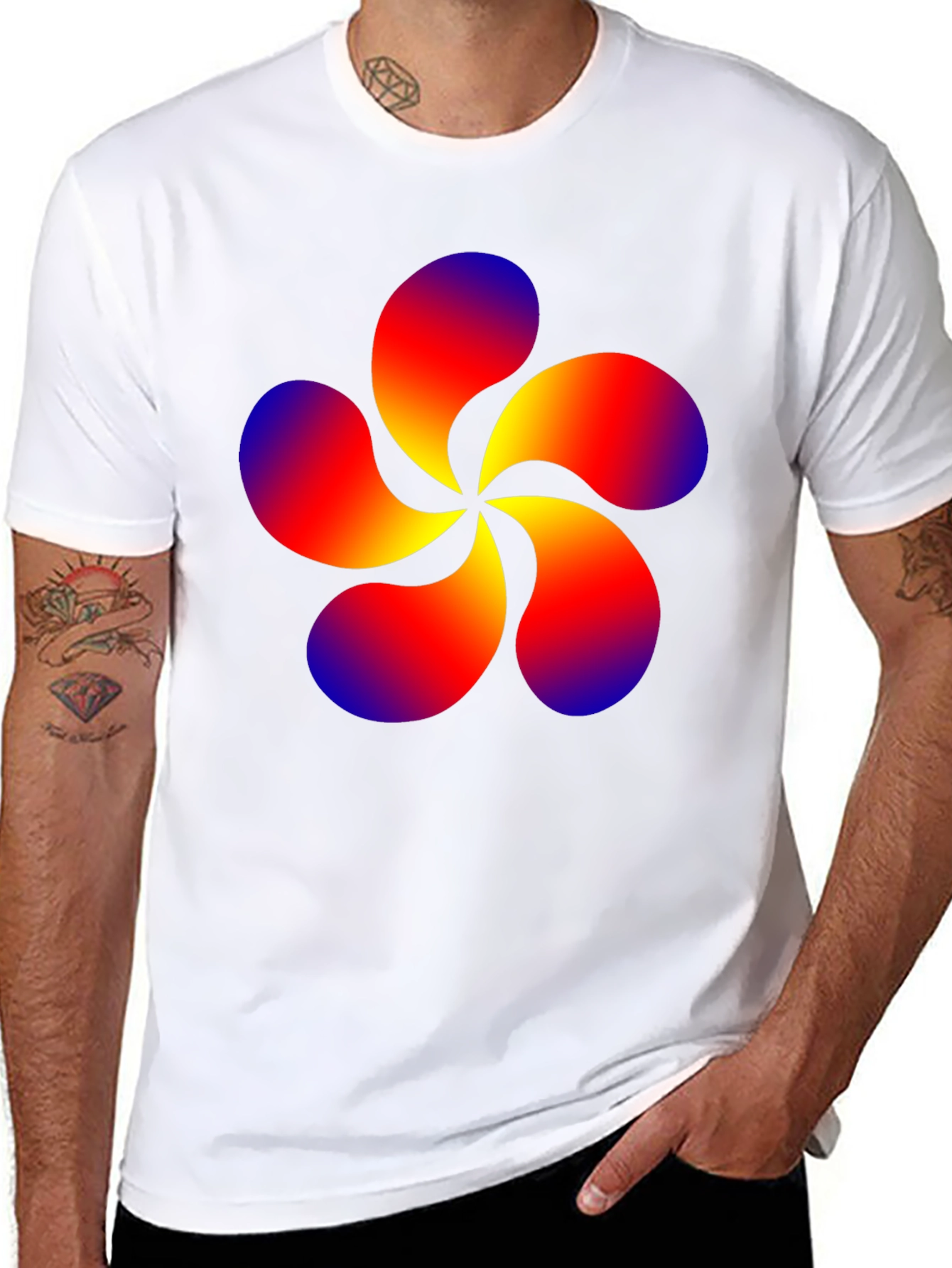 Abstract Swirl Flower Graphic Black T-Shirt