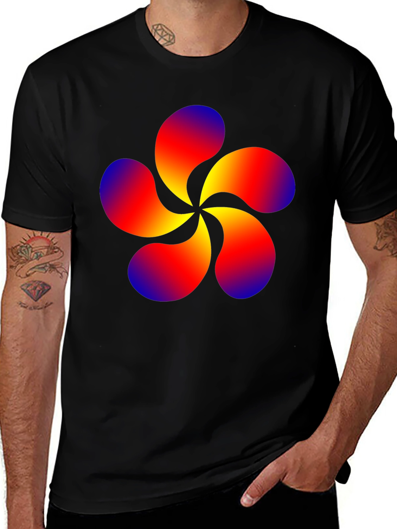 Abstract Swirl Flower Graphic Black T-Shirt