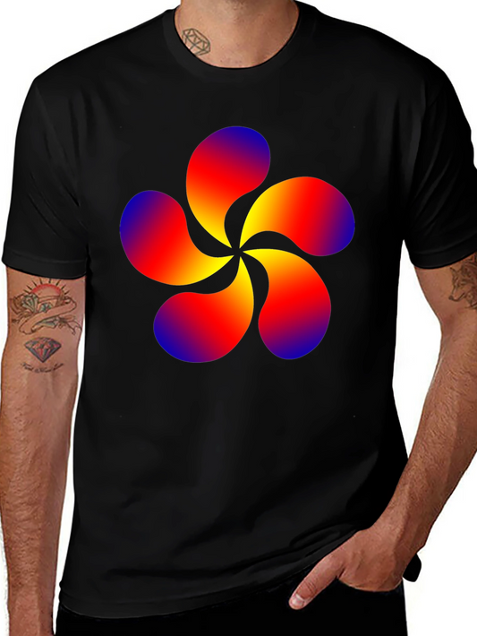 Abstract Swirl Flower Graphic Black T-Shirt