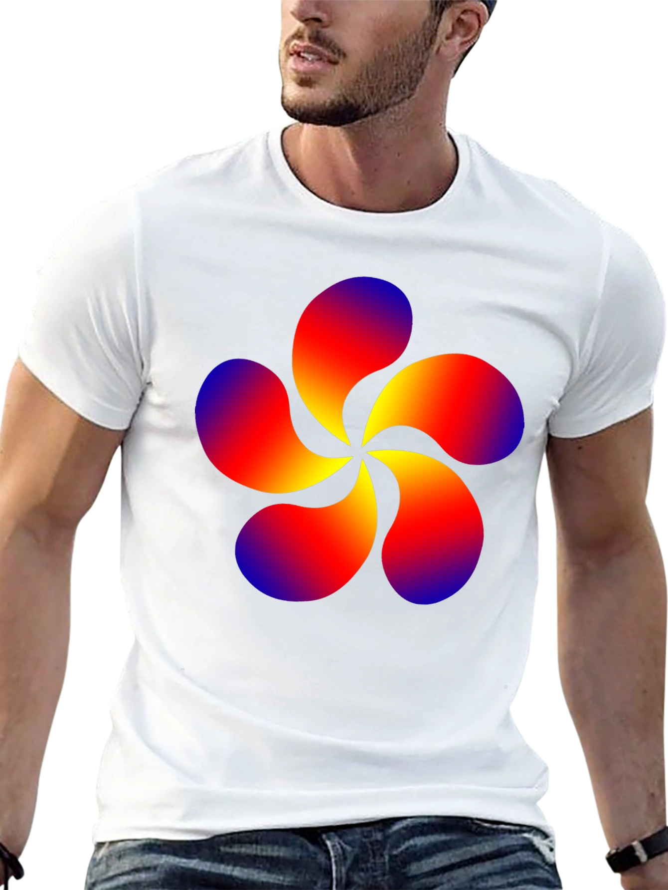 Abstract Swirl Flower Graphic Black T-Shirt