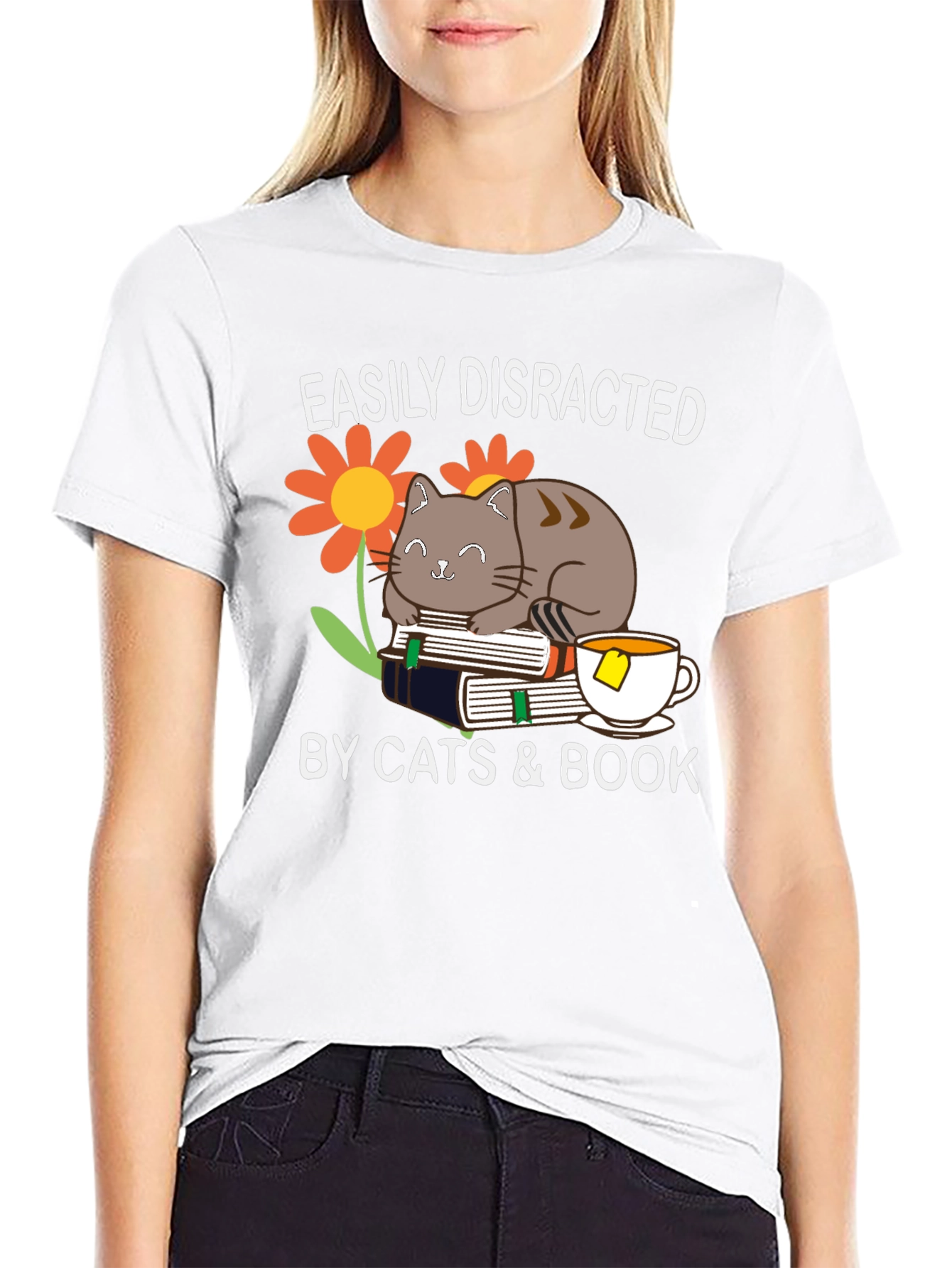 Easily Distracted By Cats & Books T-Shirt