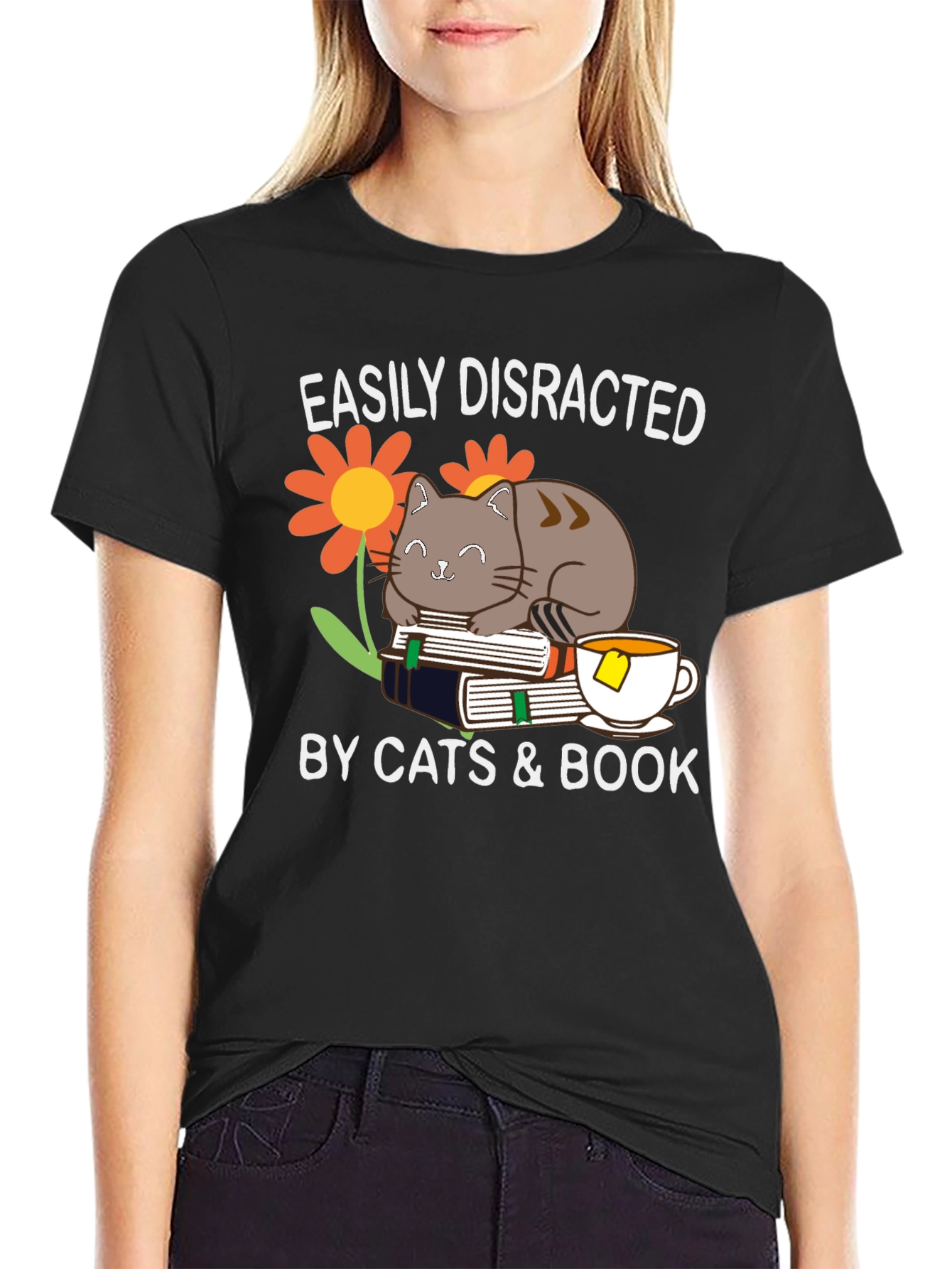 Easily Distracted By Cats & Books T-Shirt
