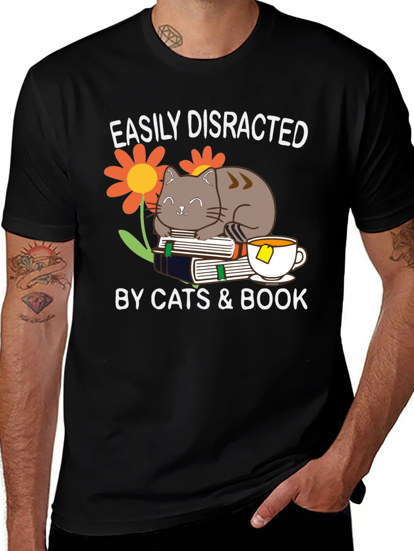 Easily Distracted By Cats & Books T-Shirt