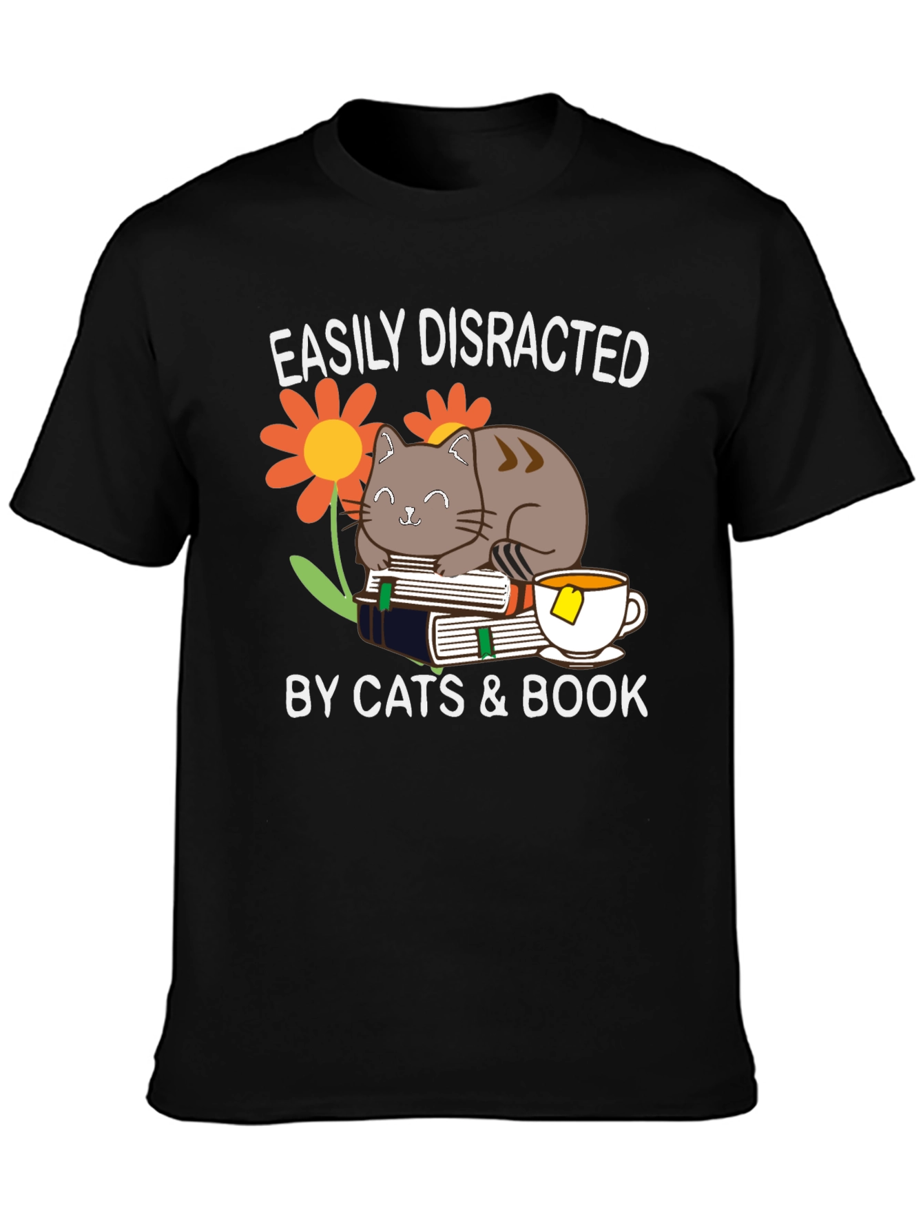 Easily Distracted By Cats & Books T-Shirt
