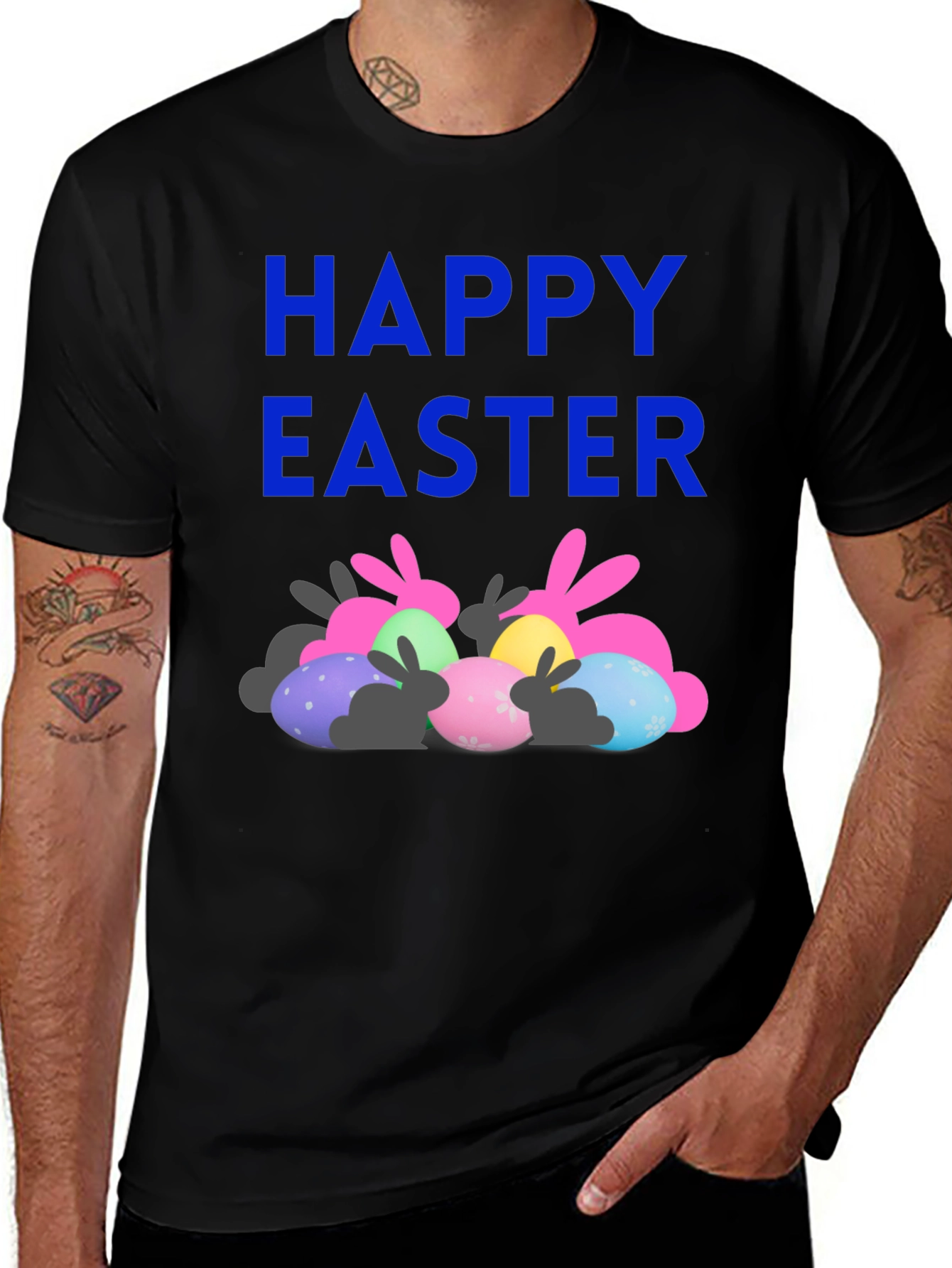 Happy Easter T-Shirt with Bunnies and Eggs