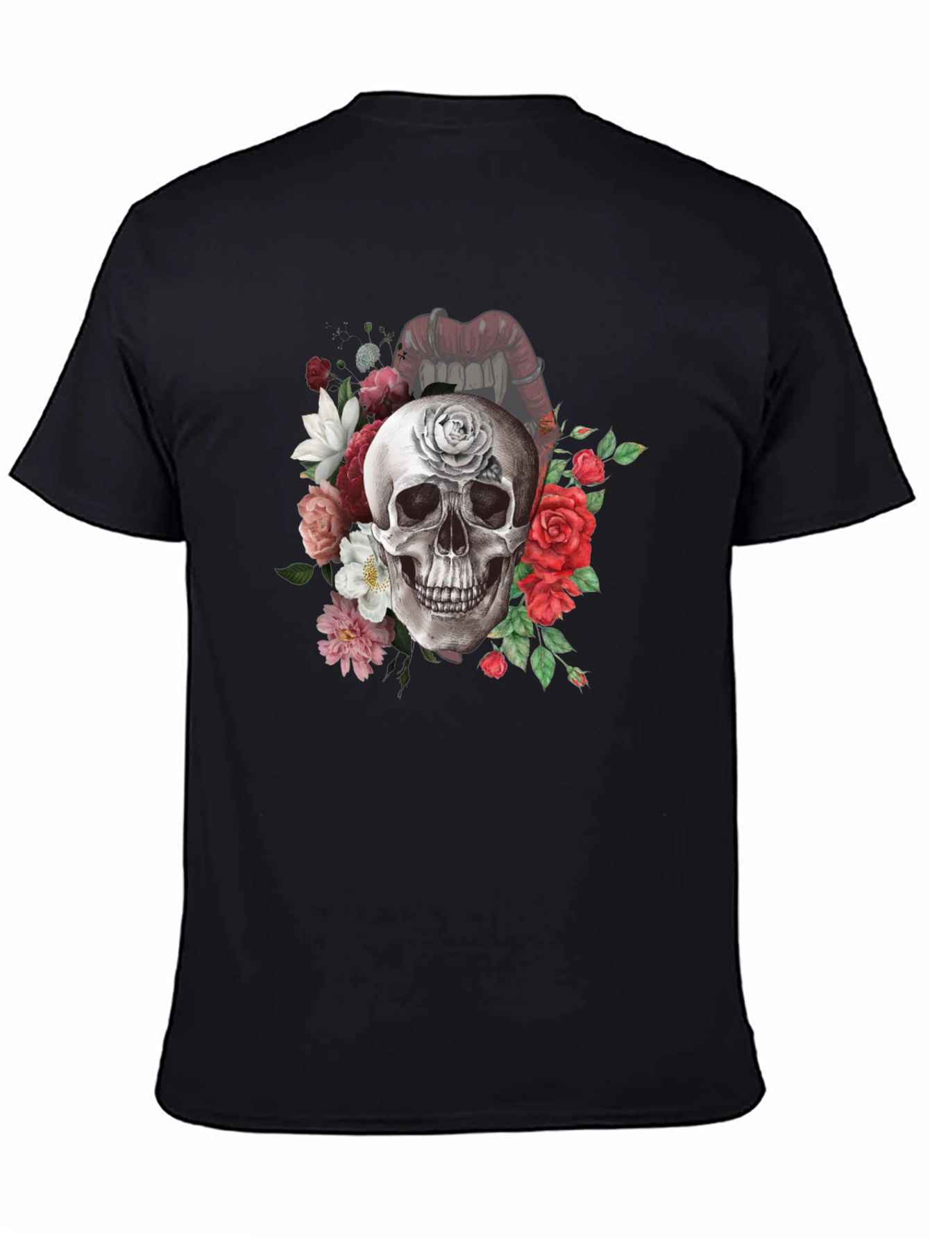 Floral Skull Graphic Tee - Gothic Style
