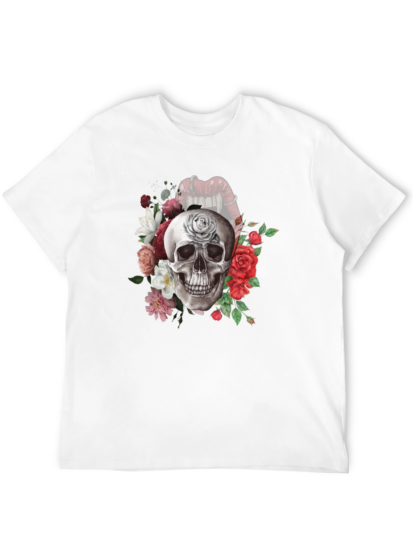 Floral Skull Graphic Tee - Gothic Style