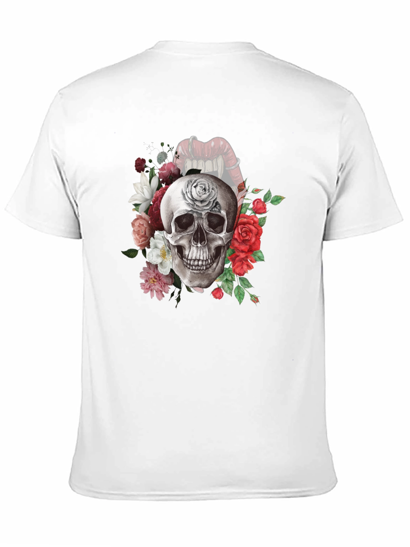 Floral Skull Graphic Tee - Gothic Style