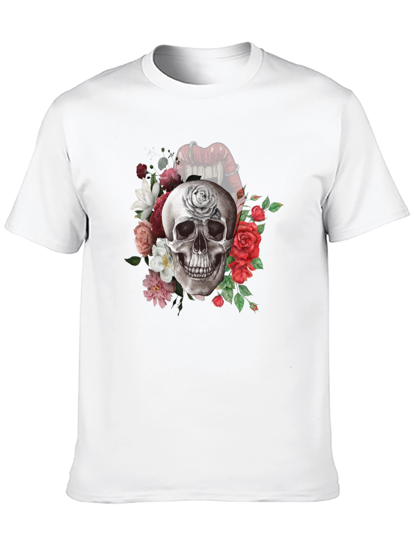 Floral Skull Graphic Tee - Gothic Style