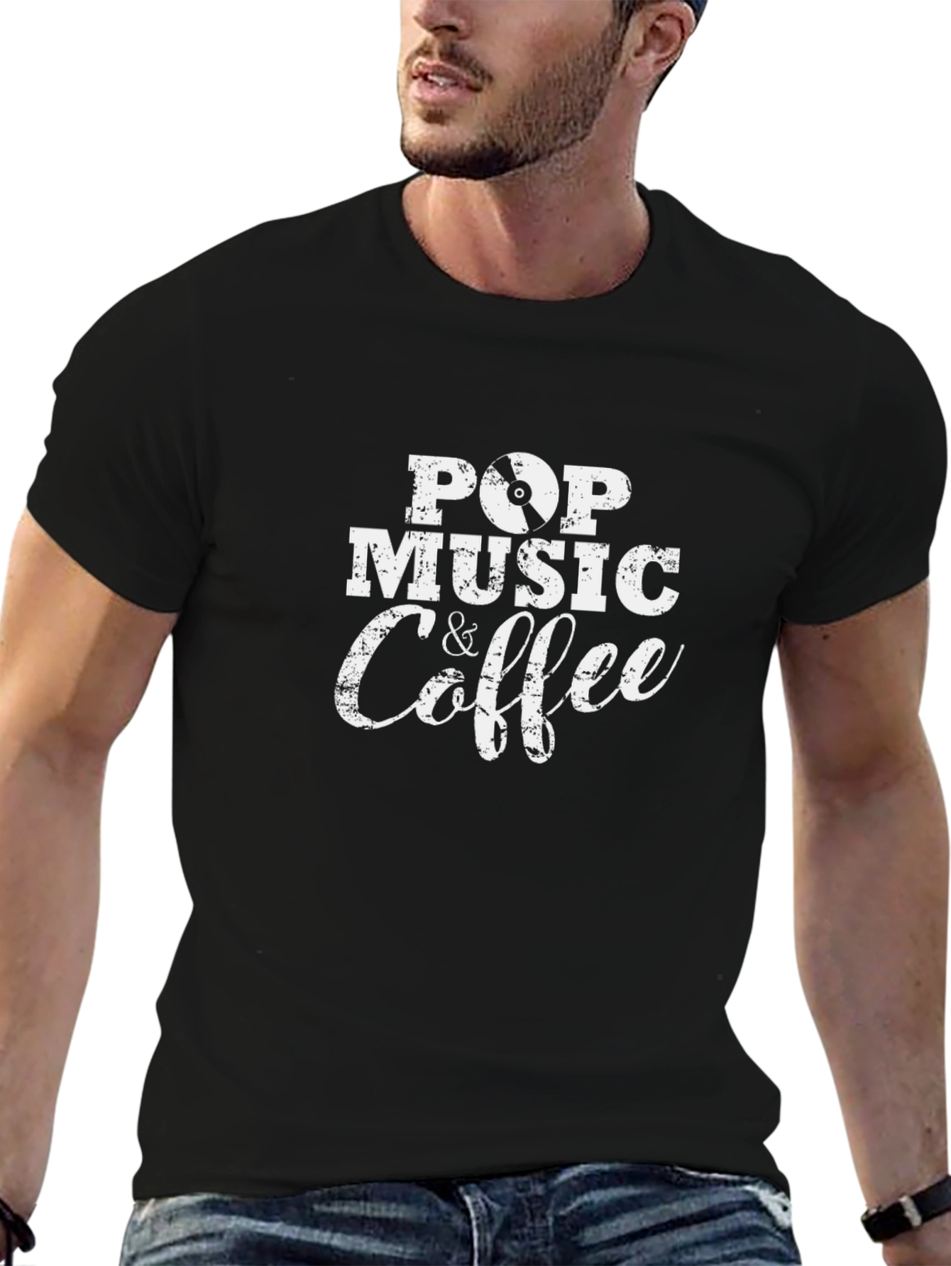 Pop Music & Coffee Black Graphic Tee