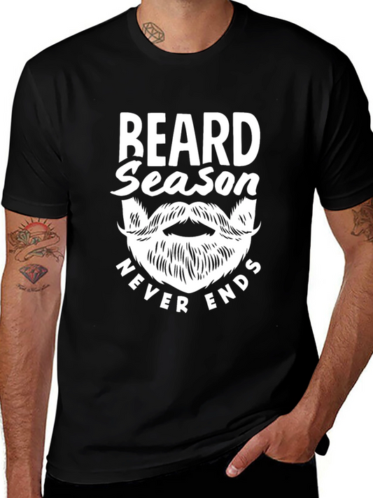 Beard Season Never Ends Graphic Tee - Black Cotton T-Shirt