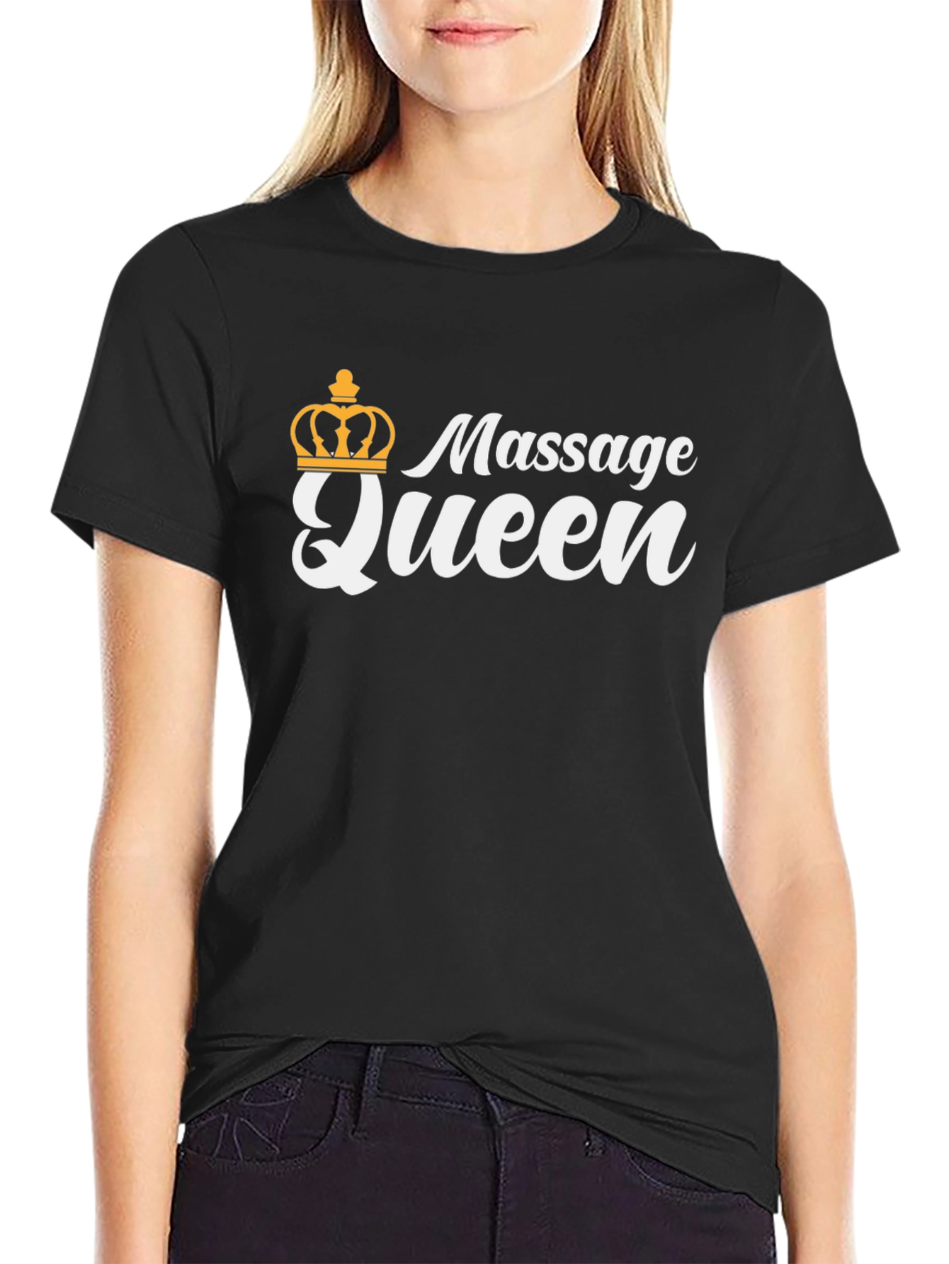Massage Queen T-Shirt - Black Crown Graphic Novelty Tee