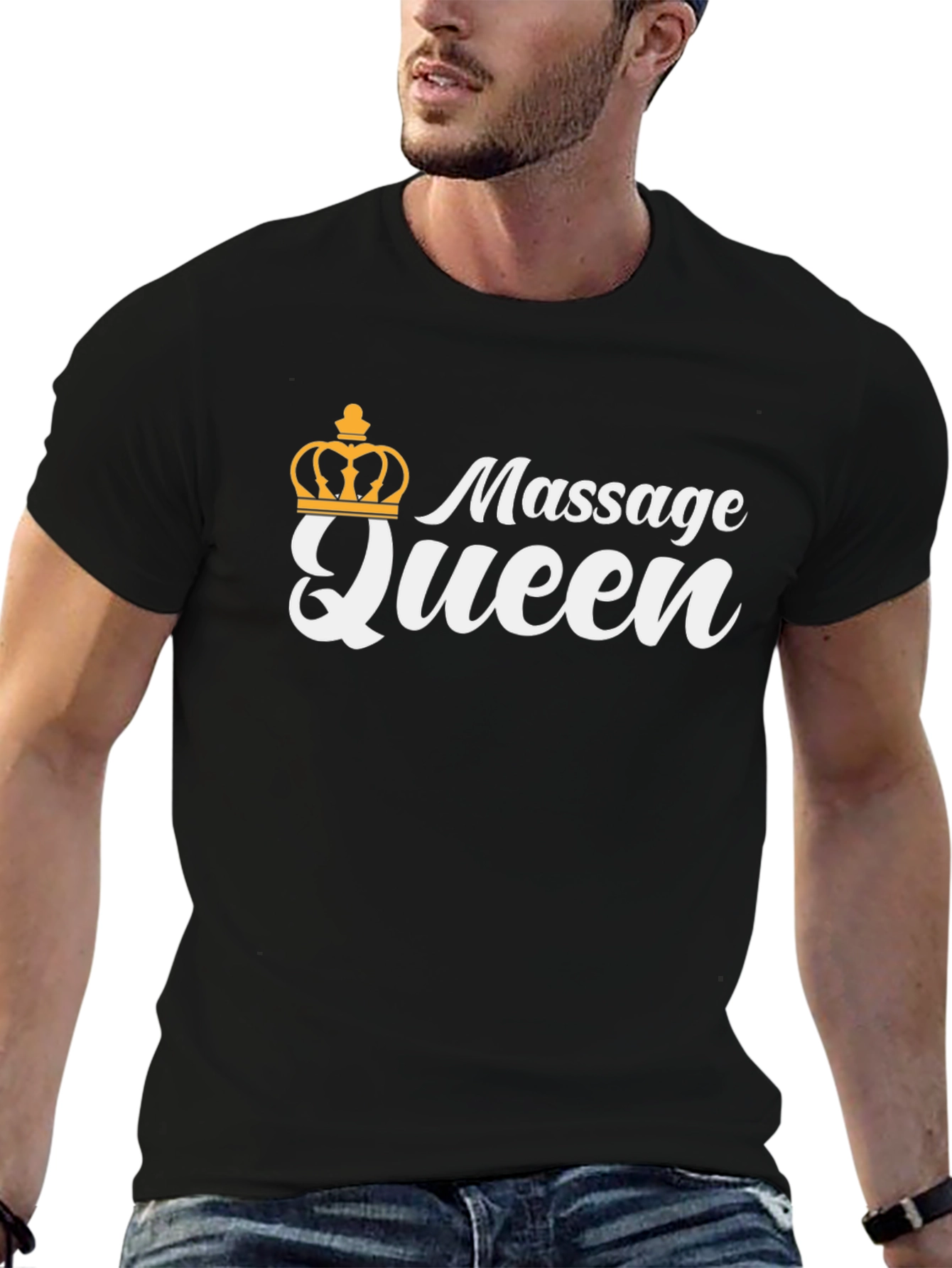 Massage Queen T-Shirt - Black Crown Graphic Novelty Tee