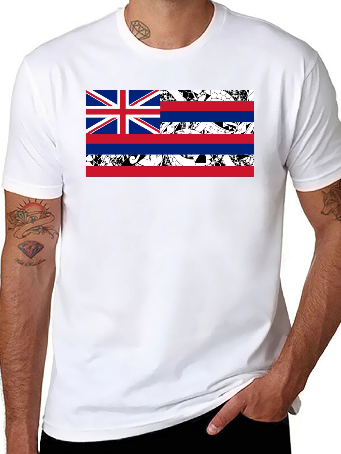 Hawaii Flag Graphic Print Black T-Shirt