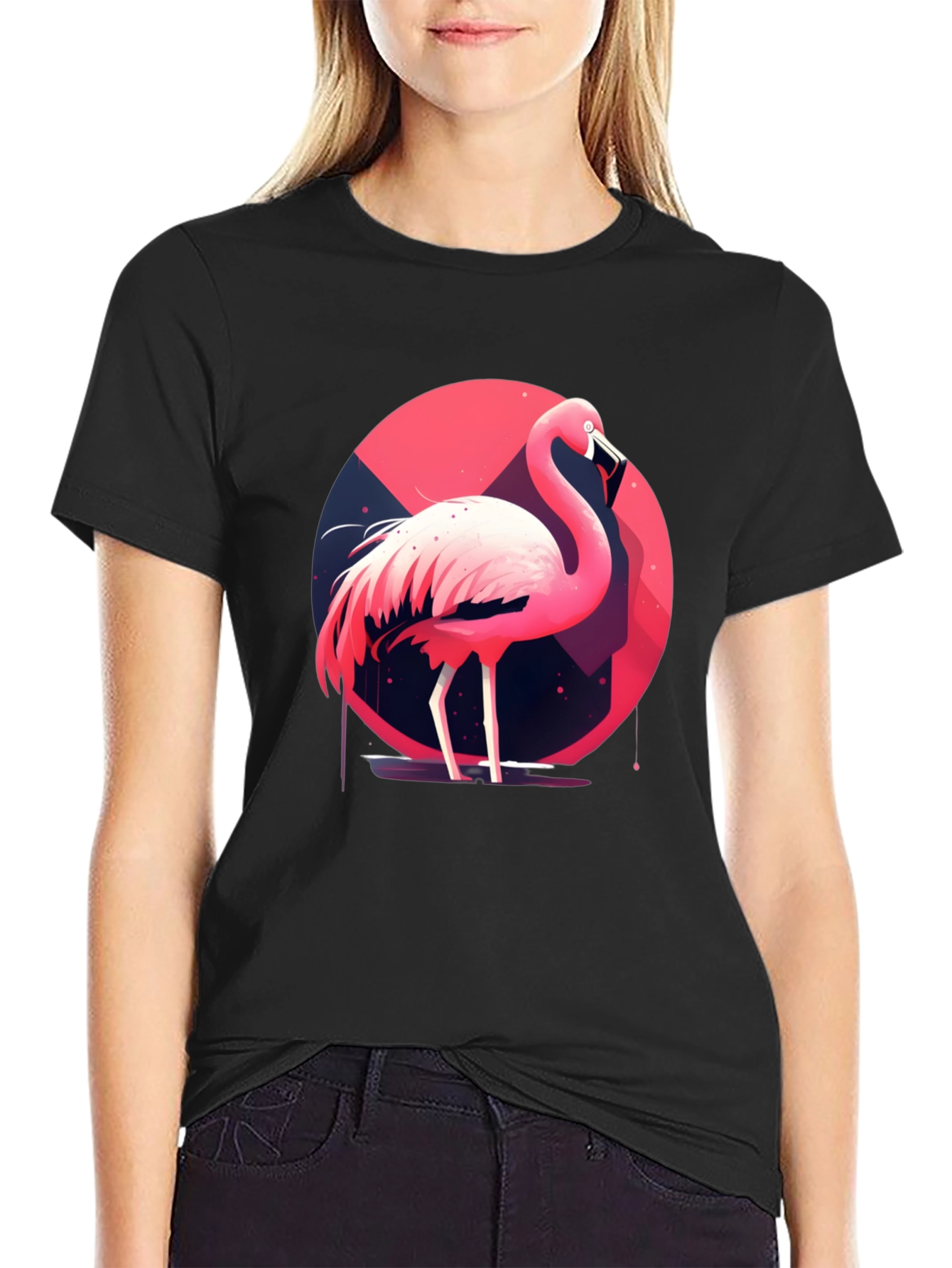 Flamingo Graphic Tee - Stylish Black Cotton T-Shirt