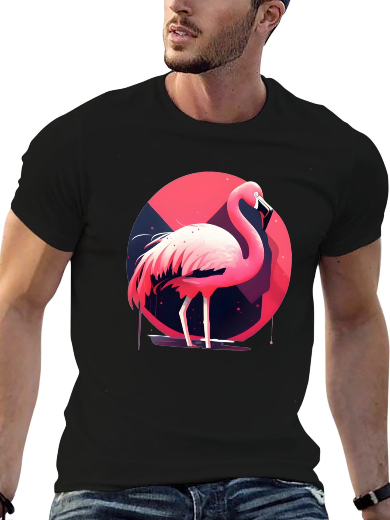 Flamingo Graphic Tee - Stylish Black Cotton T-Shirt