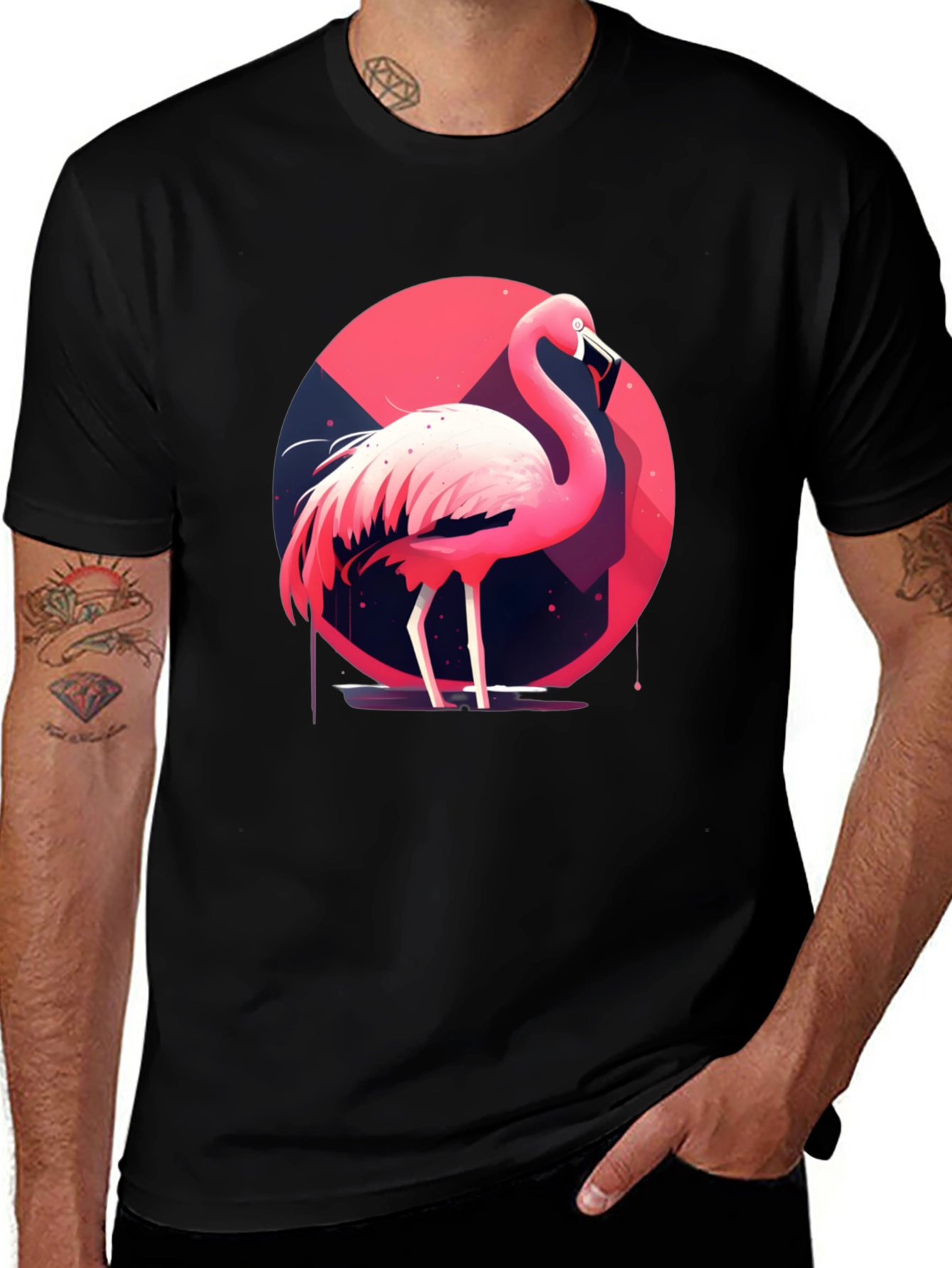 Flamingo Graphic Tee - Stylish Black Cotton T-Shirt