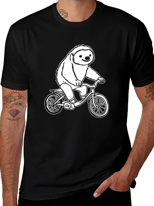 Sloth on Bicycle Graphic Tee - Black