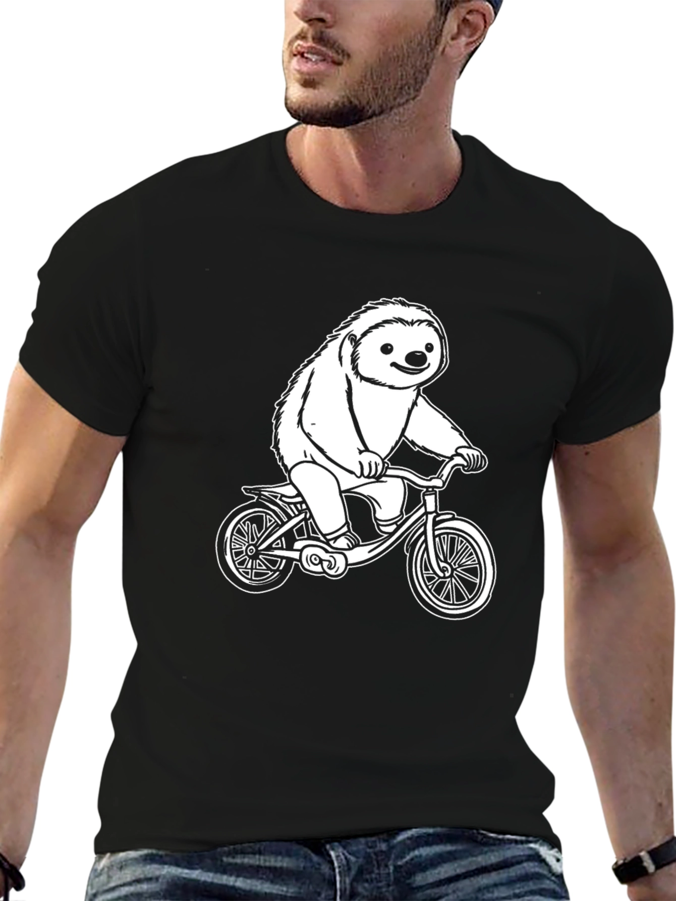 Sloth on Bicycle Graphic Tee - Black