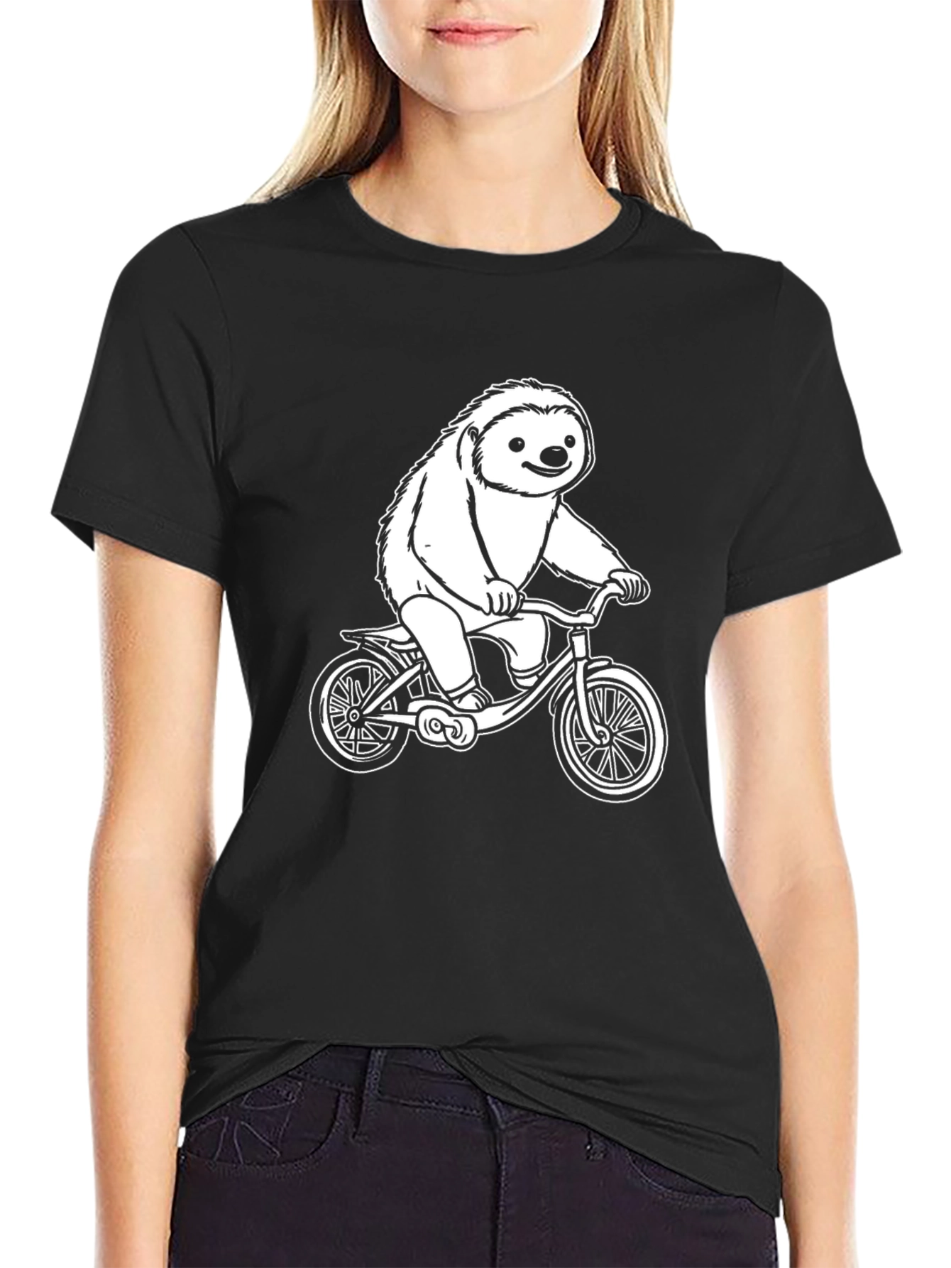 Sloth on Bicycle Graphic Tee - Black