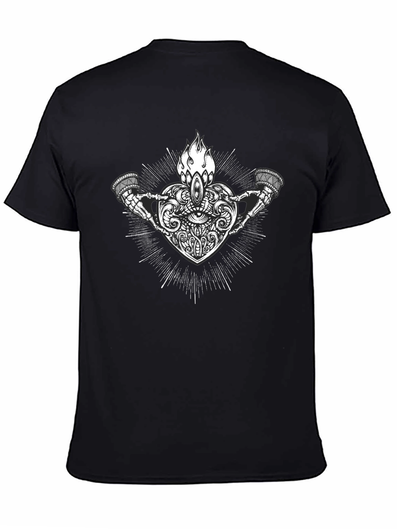 Graphic Print Heart and Skeleton Hands Black T-Shirt