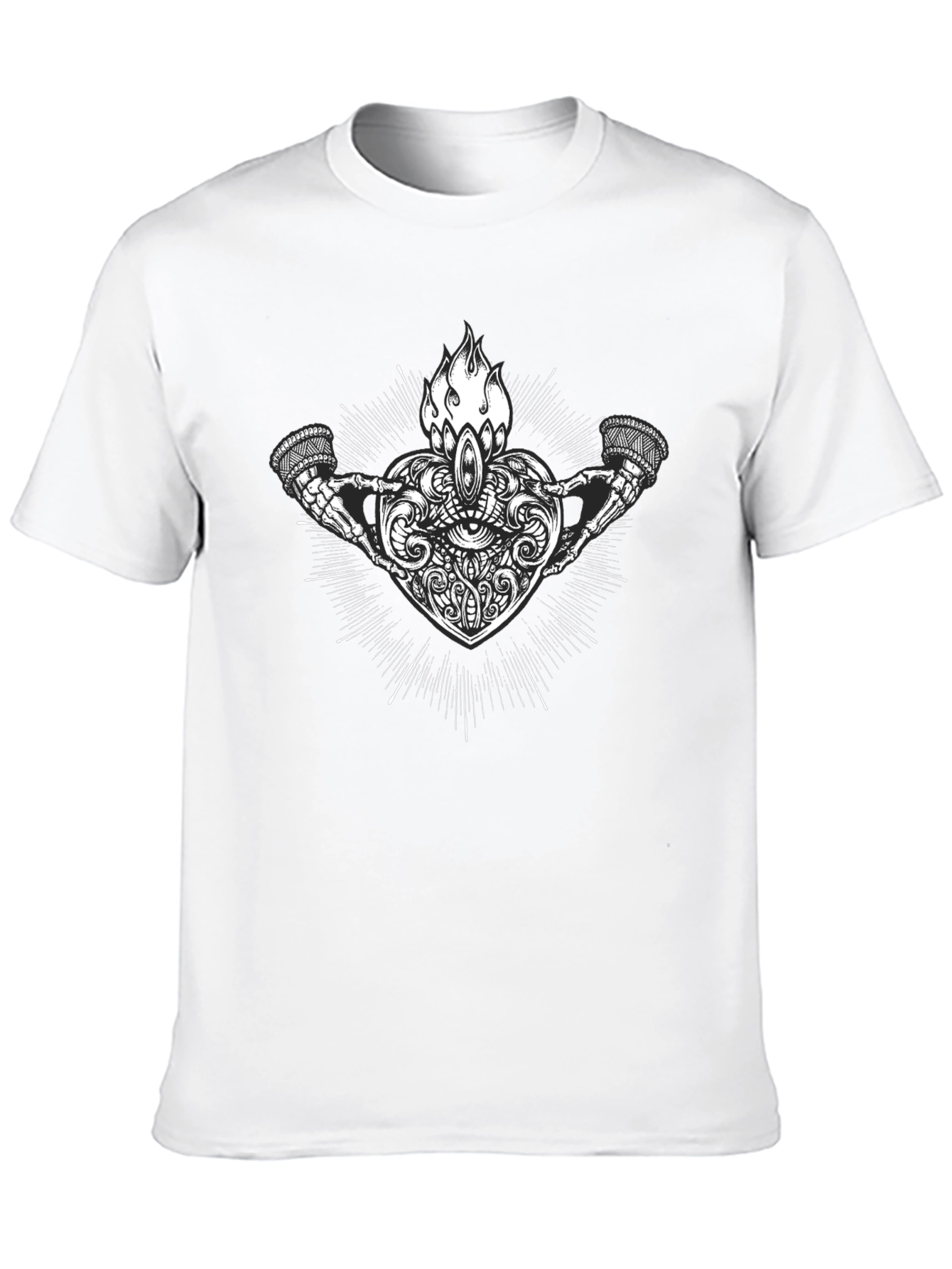 Graphic Print Heart and Skeleton Hands Black T-Shirt